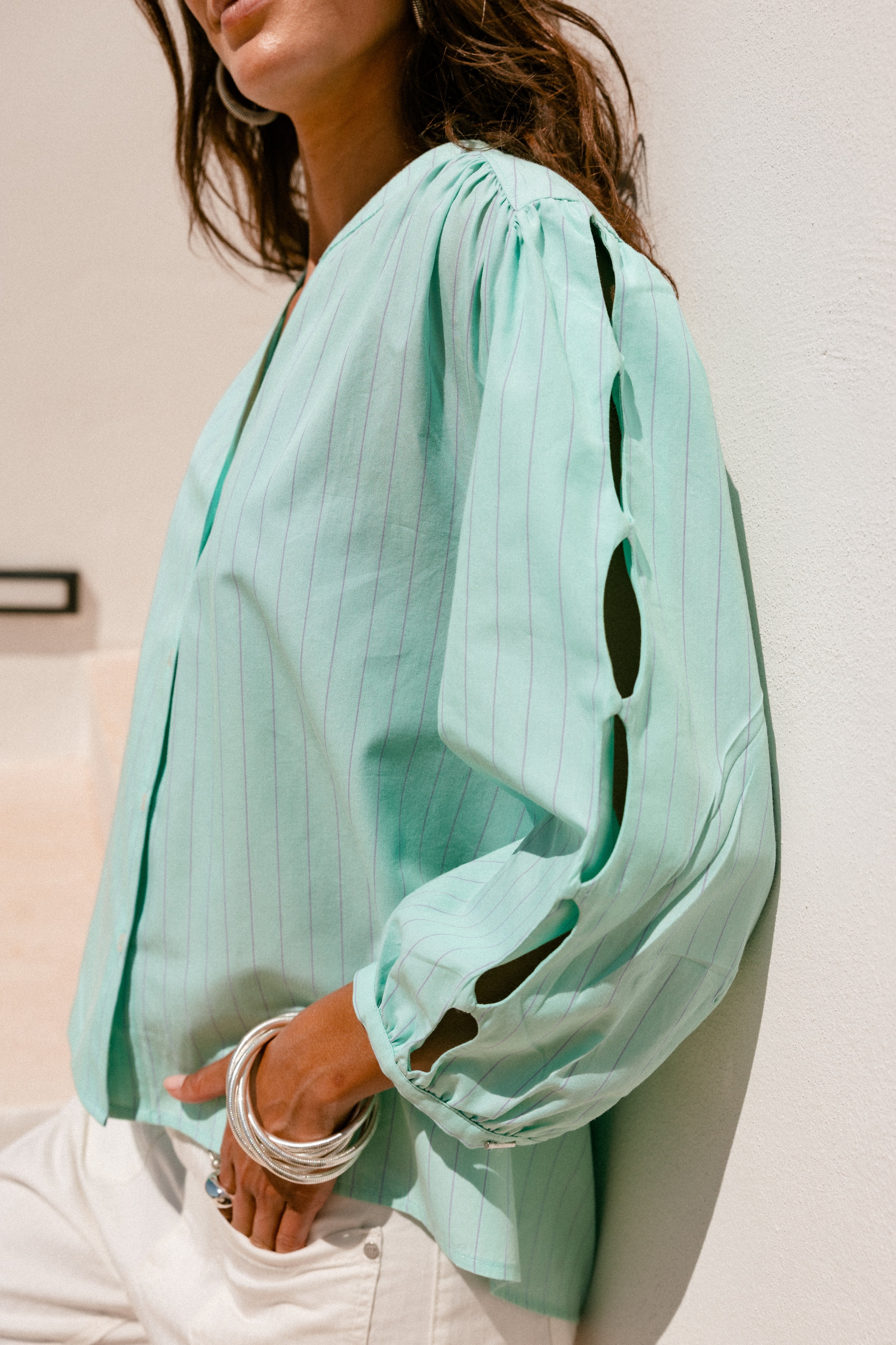 
              

Ausgestellte, durchbrochene Bluse Damen Challyne Nostalgia green | Freeman T. Porter
            