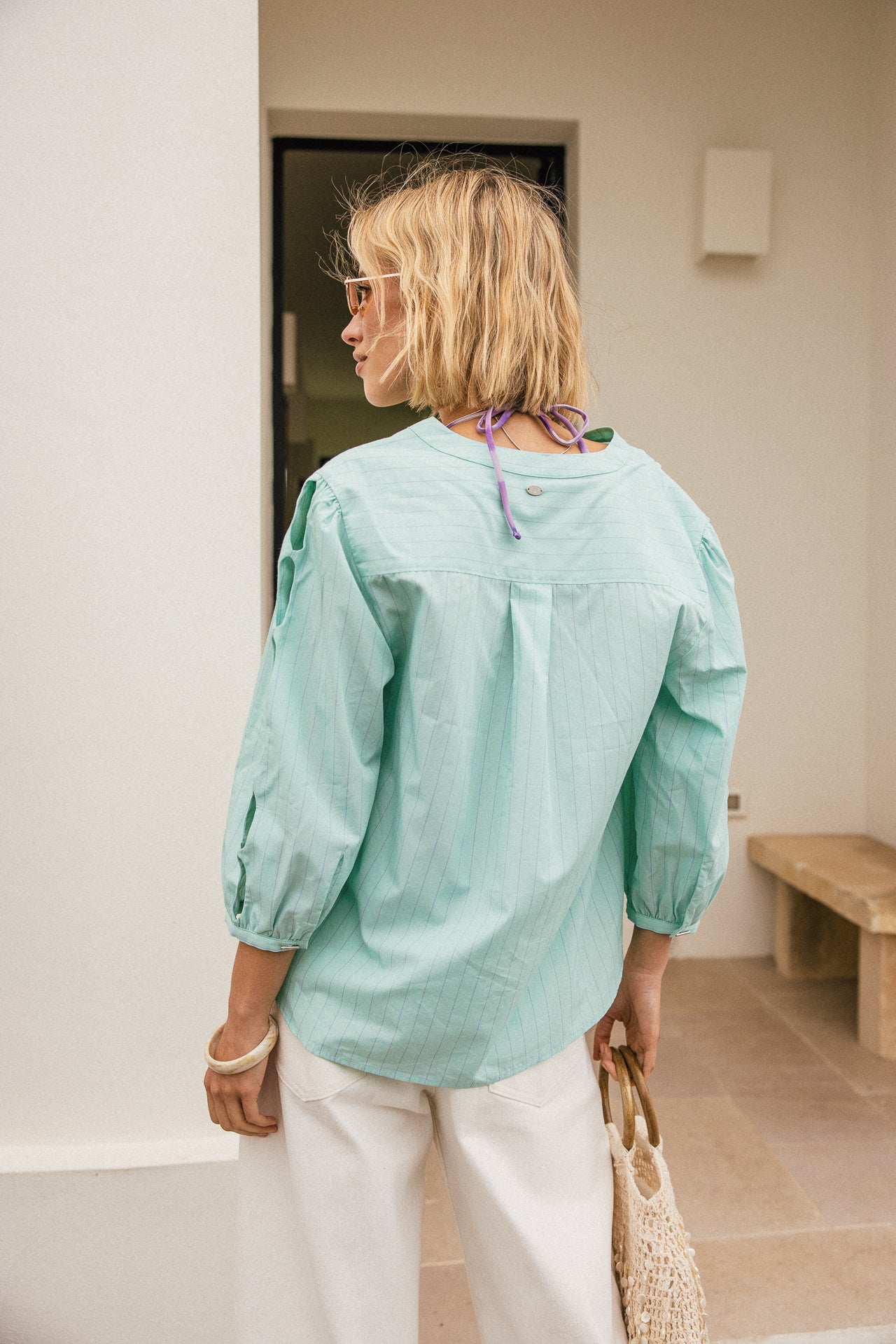 

Blouse évasée ajourée Femme Challyne Nostalgia green | Freeman T. Porter
