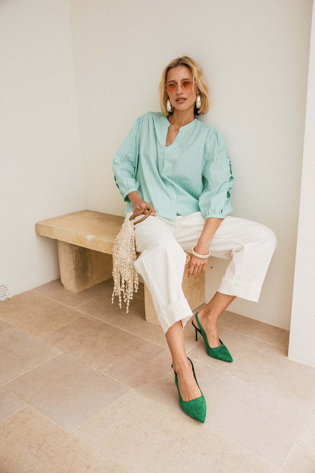 

Blouse évasée ajourée Femme Challyne Nostalgia green | Freeman T. Porter