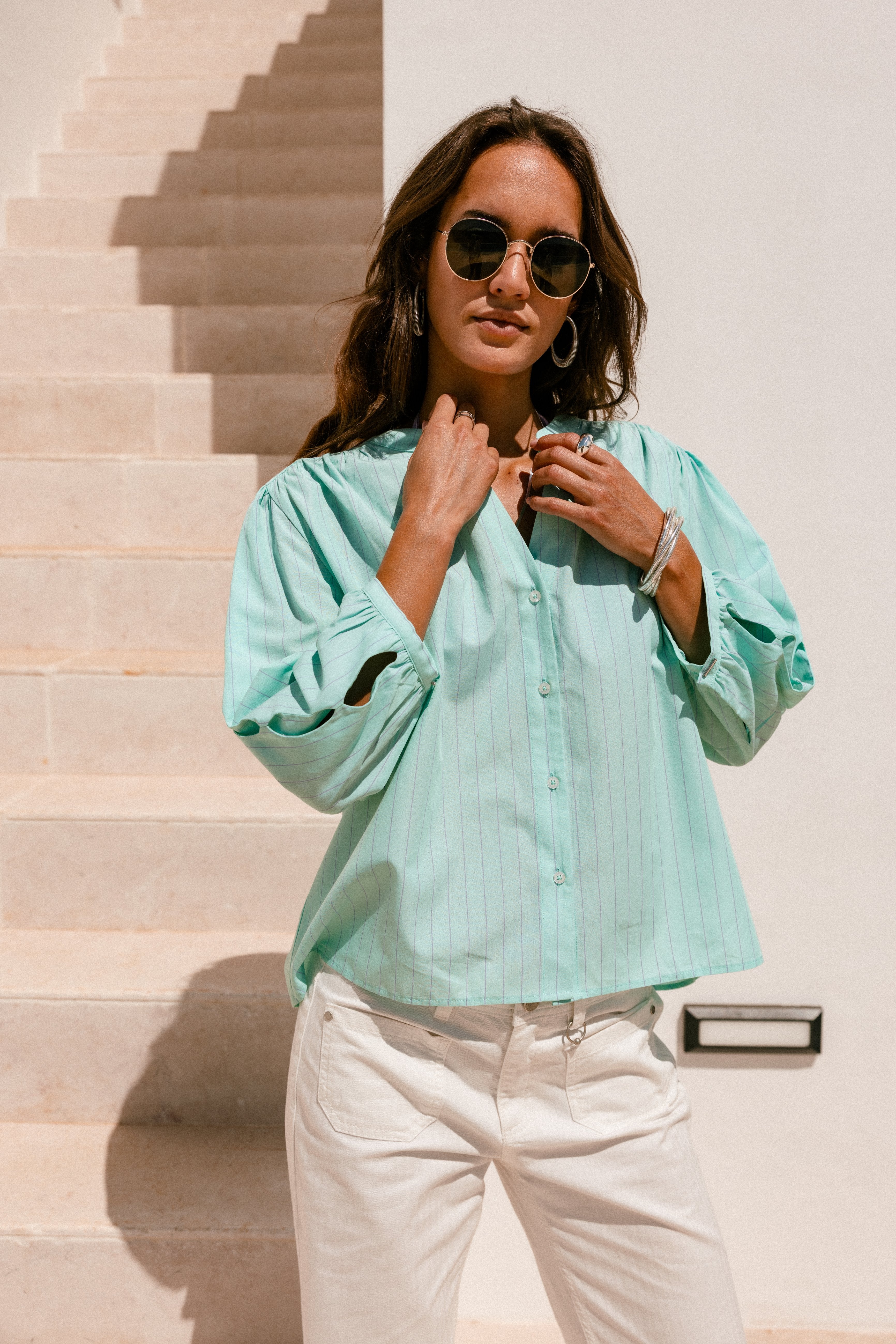 

Blouse évasée ajourée Femme Challyne Nostalgia green | Freeman T. Porter