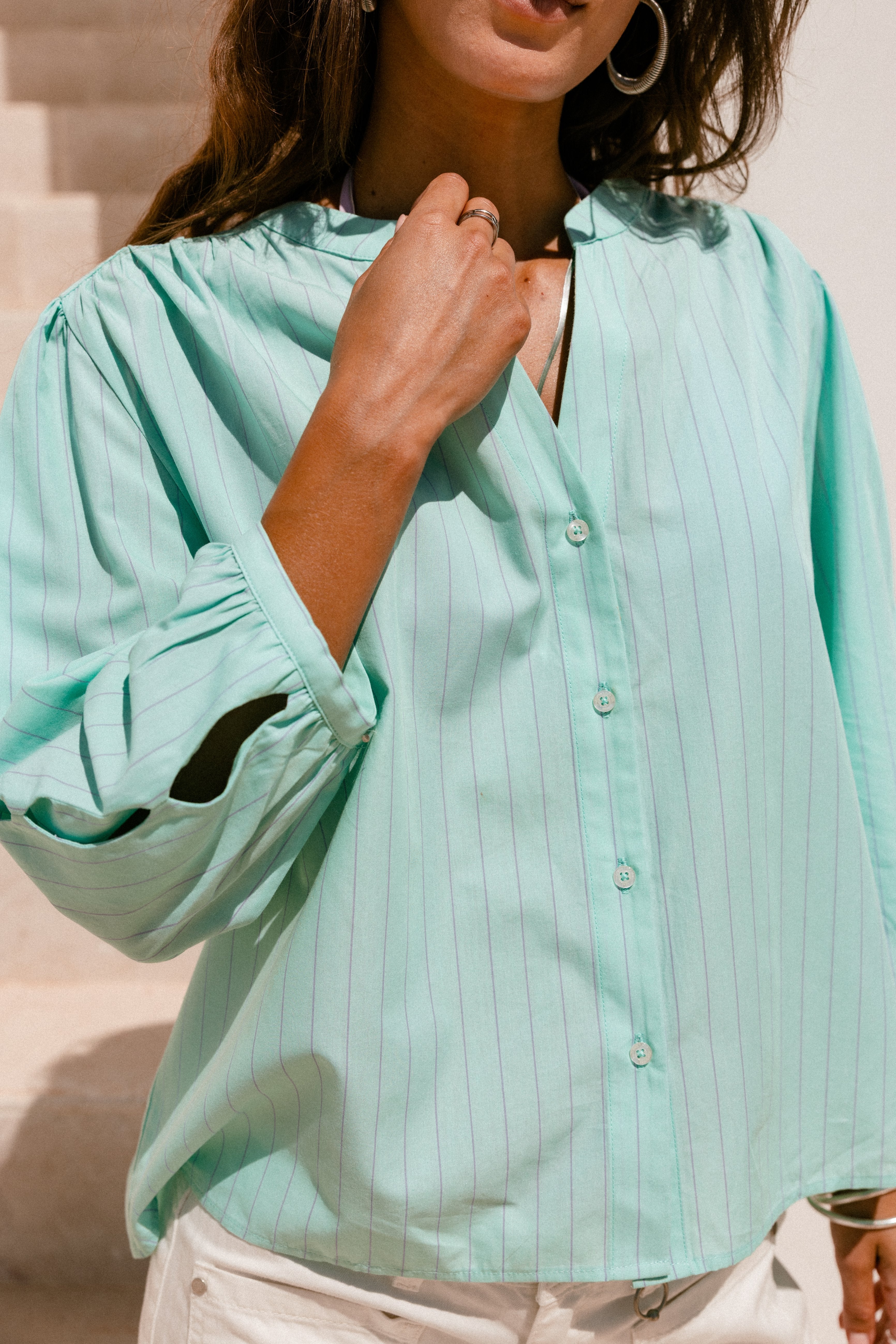 

Blouse évasée ajourée Femme Challyne Nostalgia green | Freeman T. Porter