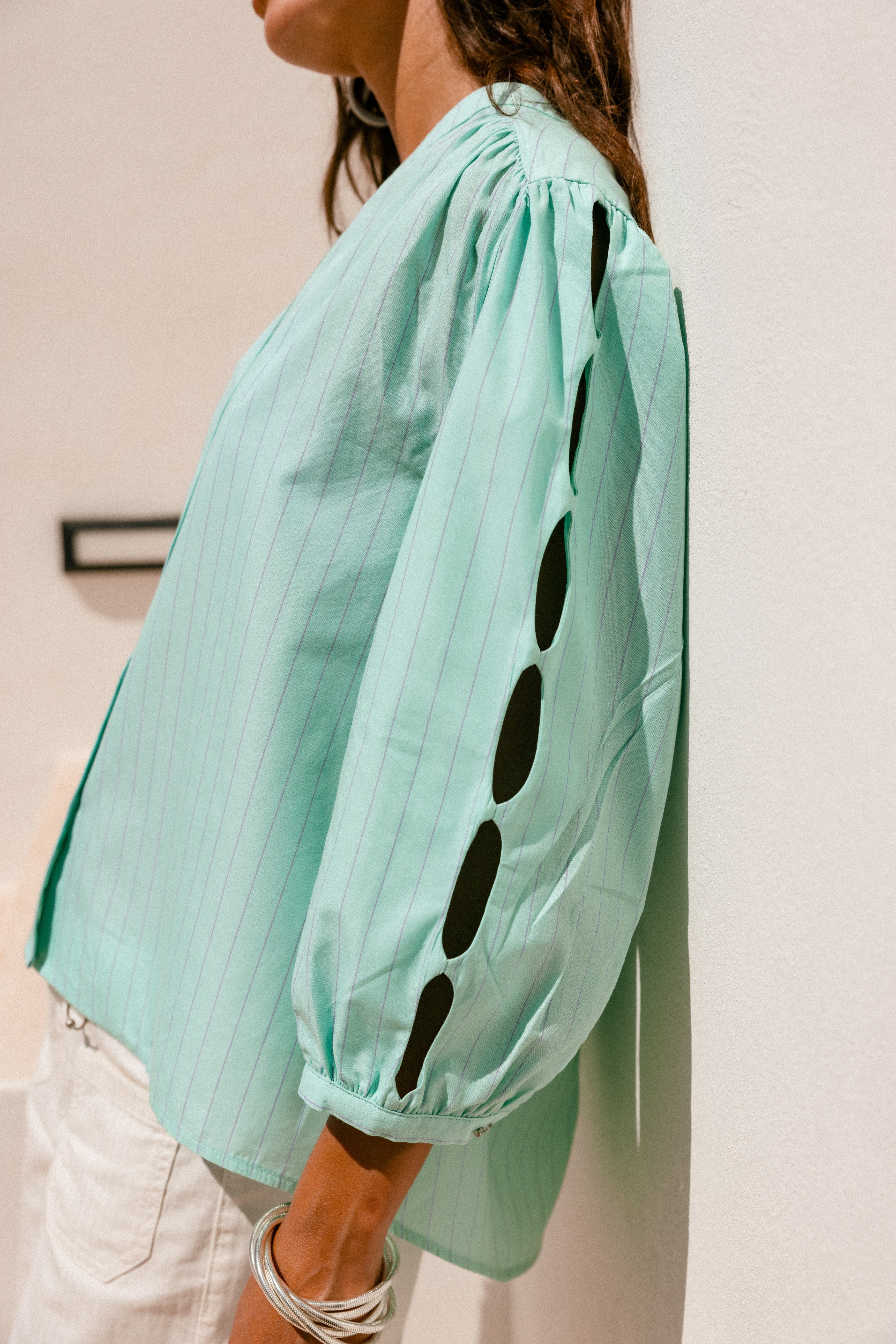 

Blouse évasée ajourée Femme Challyne Nostalgia green | Freeman T. Porter