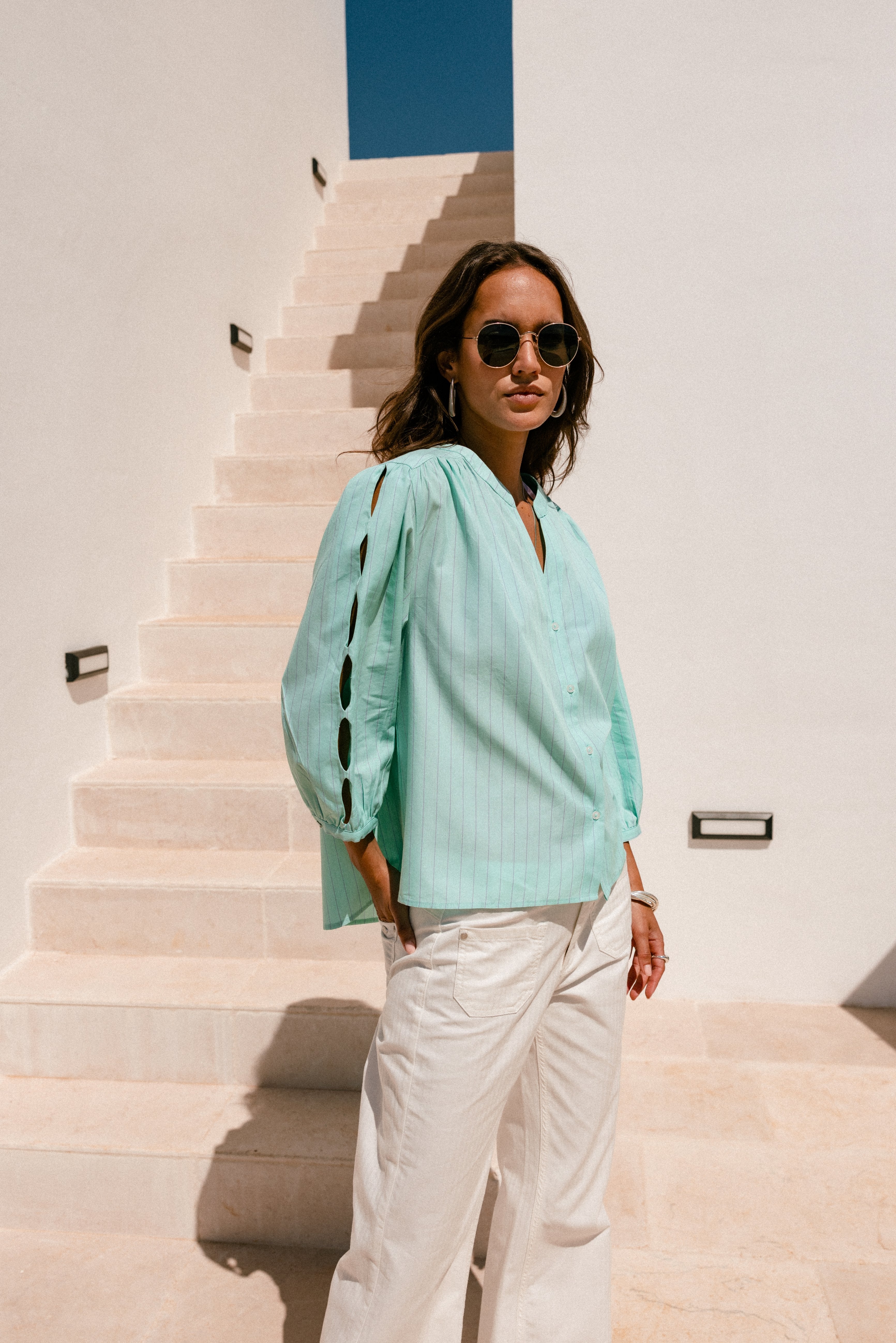 

Blouse évasée ajourée Femme Challyne Nostalgia green | Freeman T. Porter