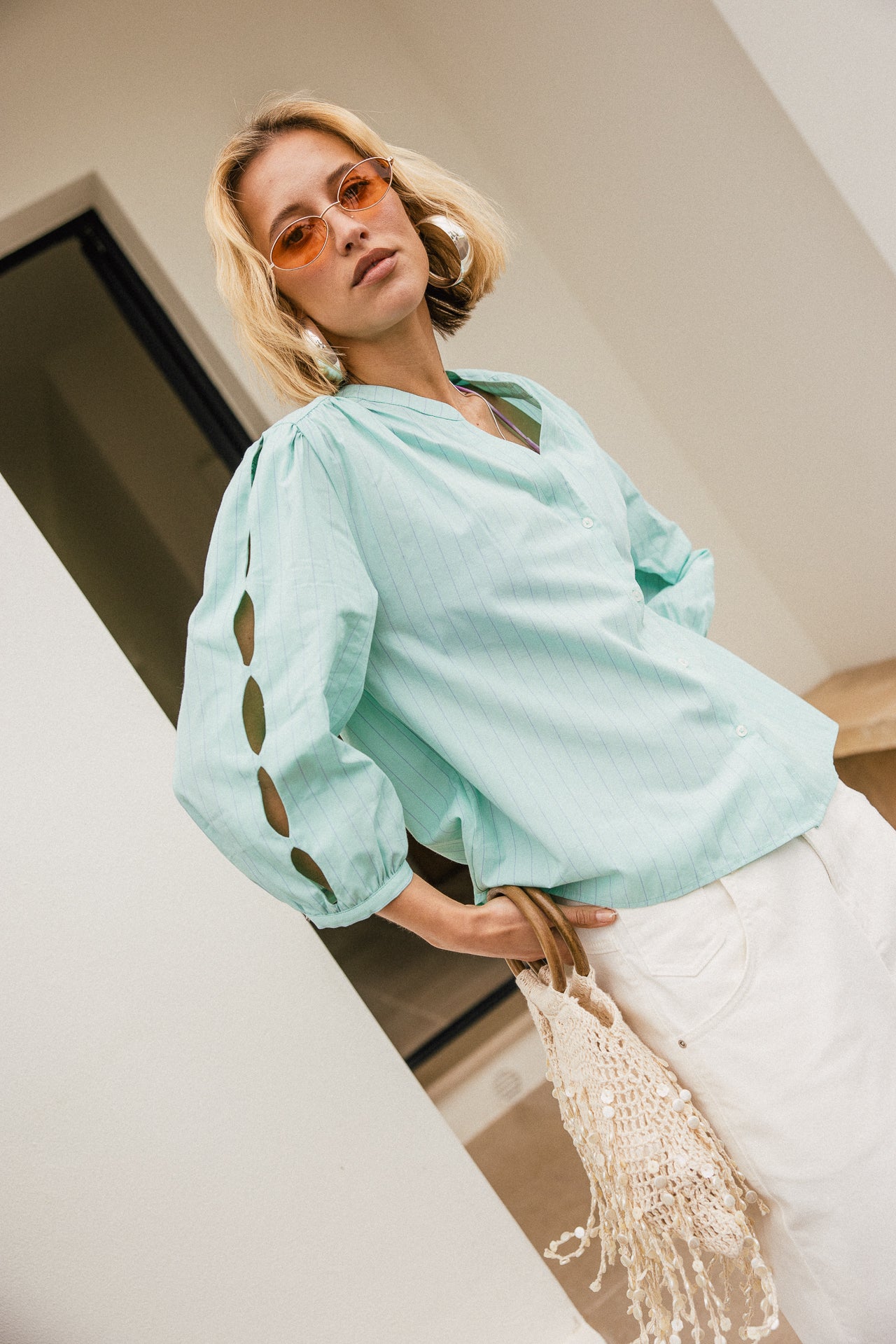 

Blouse évasée ajourée Femme Challyne Nostalgia green | Freeman T. Porter