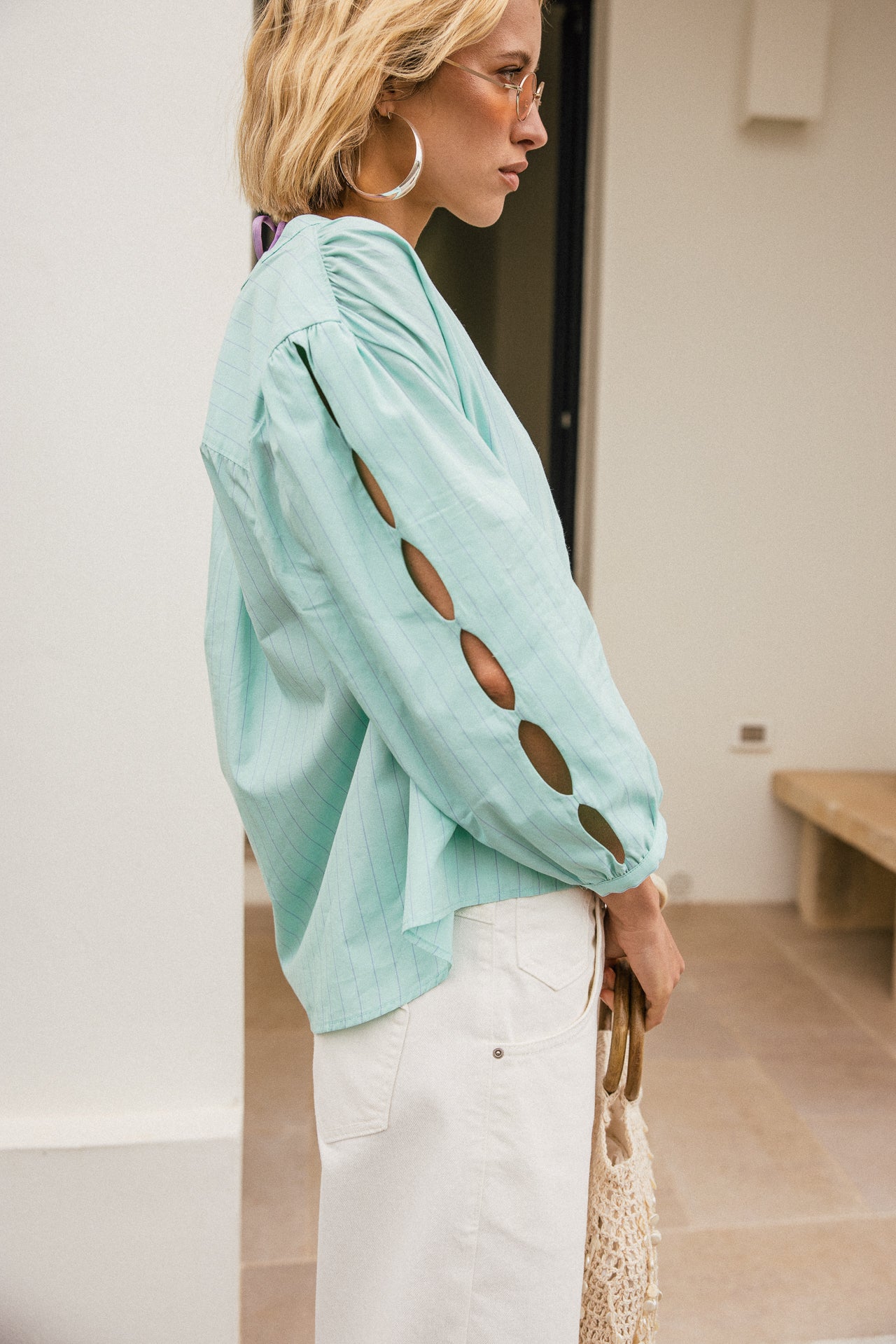 

Blouse évasée ajourée Femme Challyne Nostalgia green | Freeman T. Porter