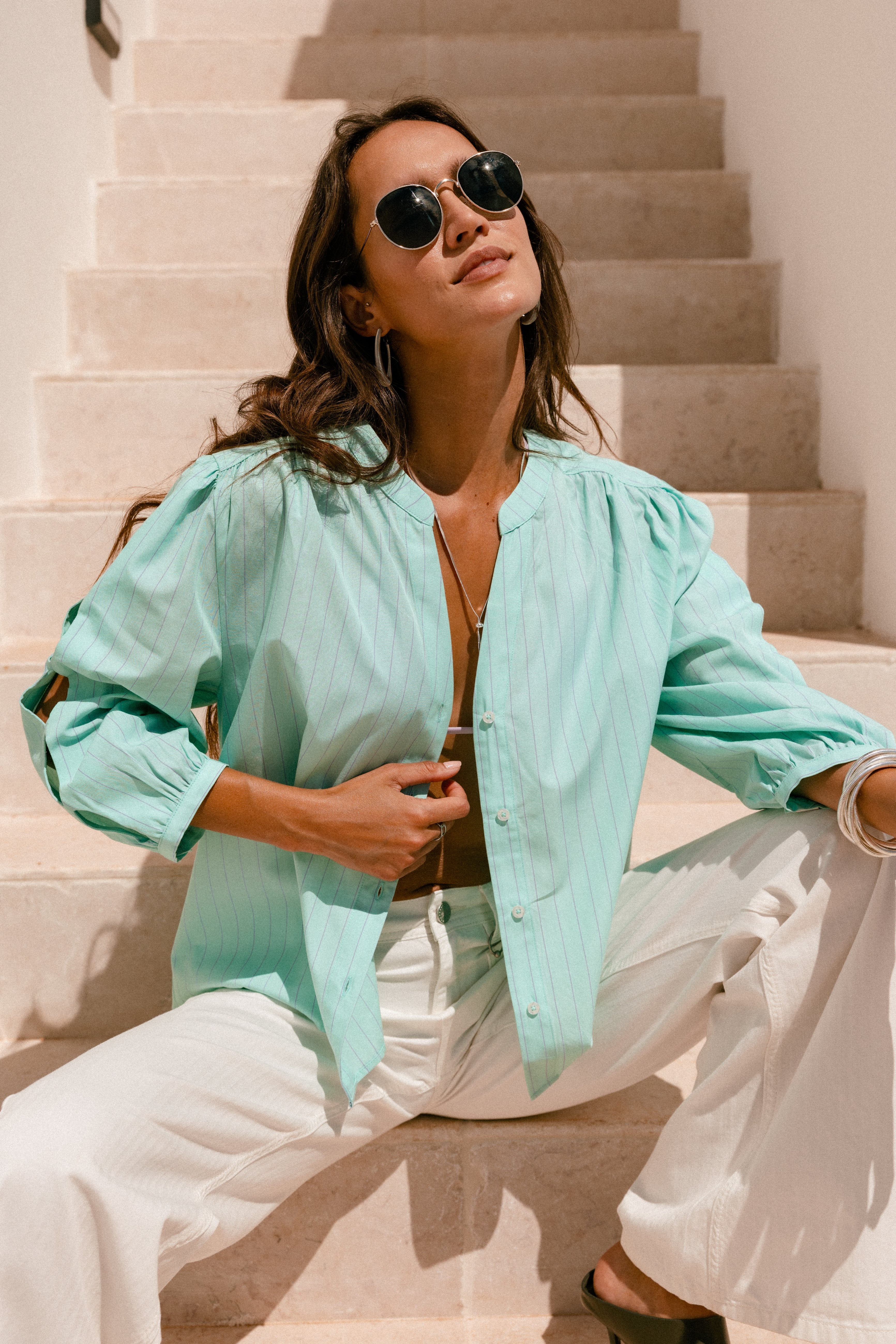 

Blouse évasée ajourée Femme Challyne Nostalgia green | Freeman T. Porter