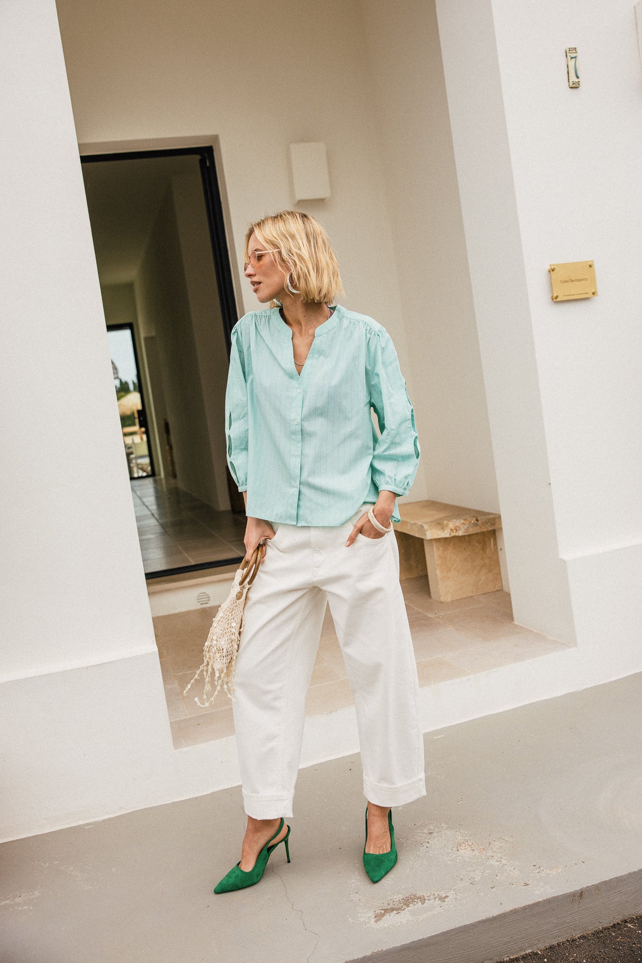 

Blouse évasée ajourée Femme Challyne Nostalgia green | Freeman T. Porter