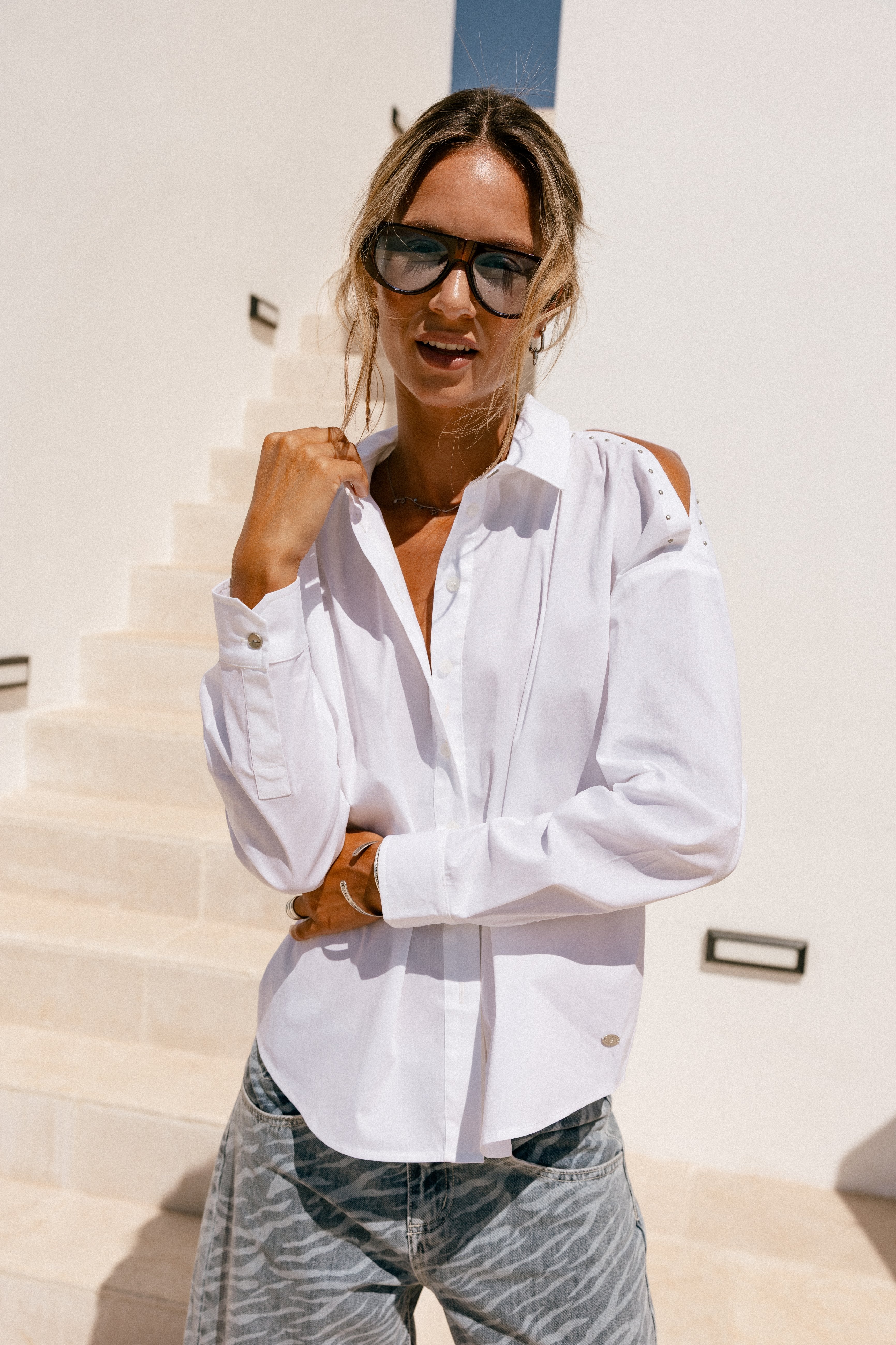 

Schulterfreies Hemd Damen Cruza Plain white | Freeman T. Porter