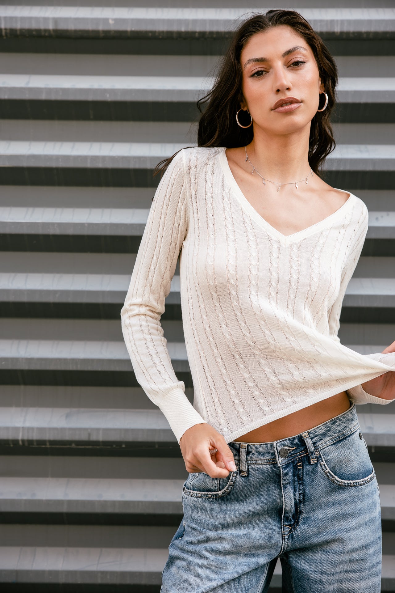 

Eng anliegender Zopfpullover Damen Philda Cable pearled ivory | Freeman T. Porter