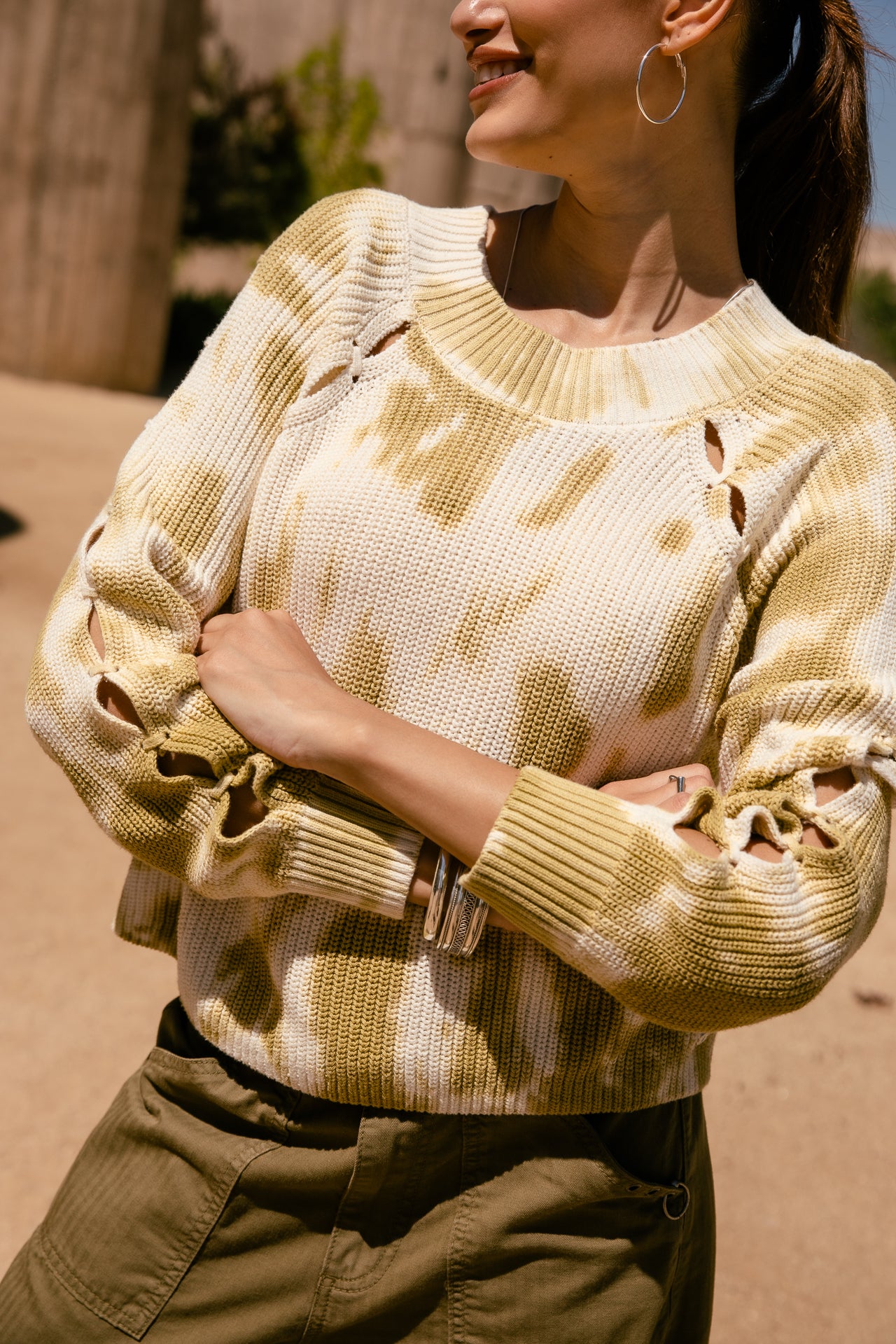 

Pull court ajouré sur les manches Femme Prenty Tie&Dye khaki | Freeman T. Porter