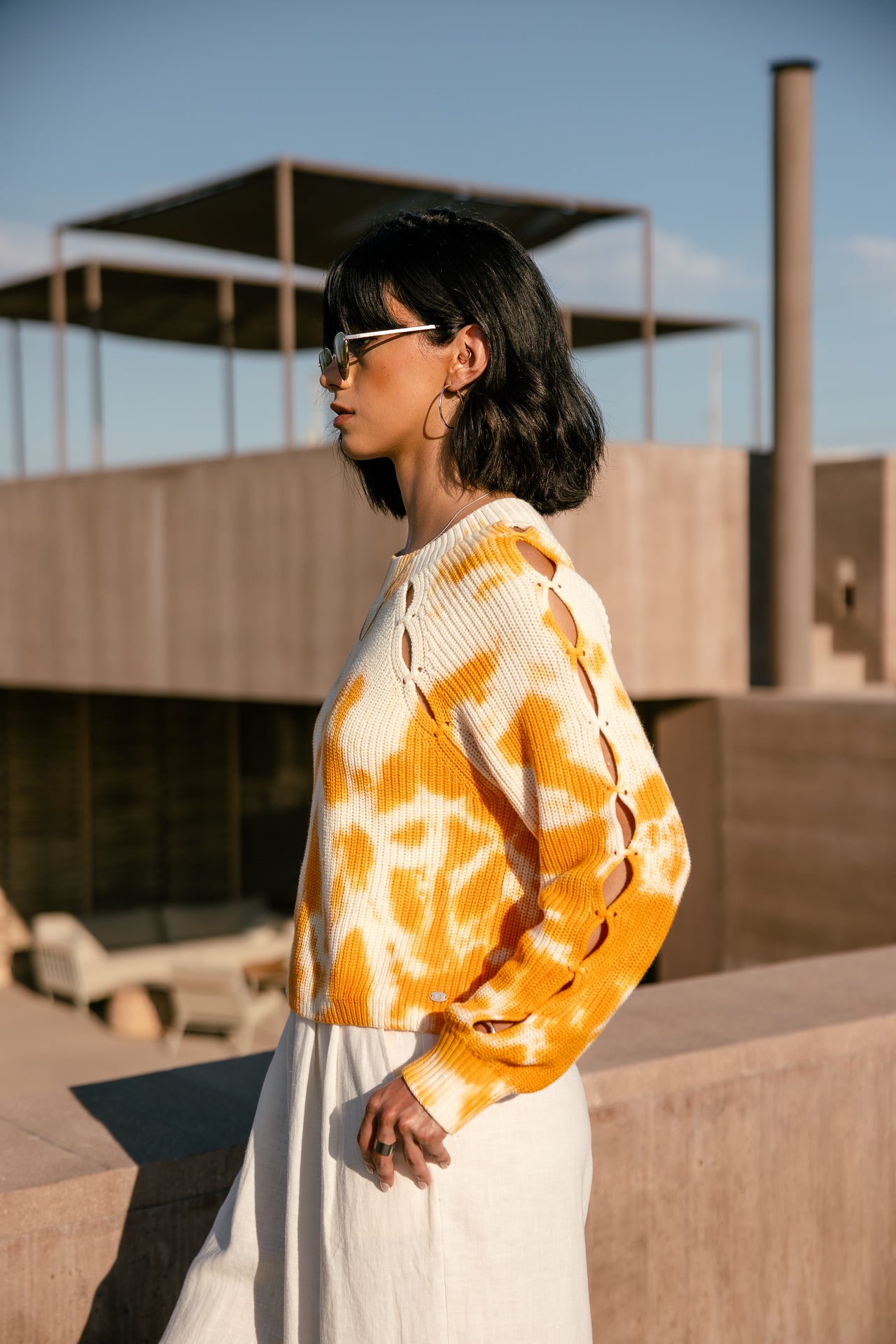 

Pull court ajouré sur les manches Femme Prenty Tie&Dye orange peel | Freeman T. Porter