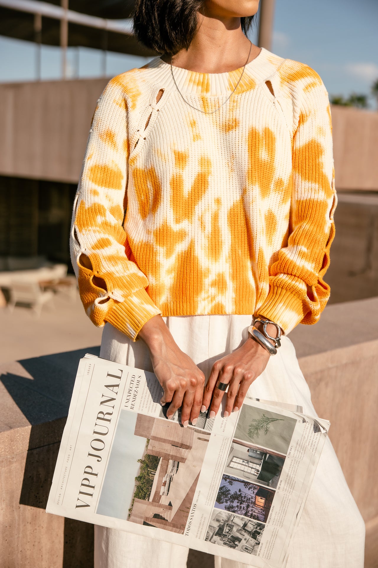 

Pull court ajouré sur les manches Femme Prenty Tie&Dye orange peel | Freeman T. Porter