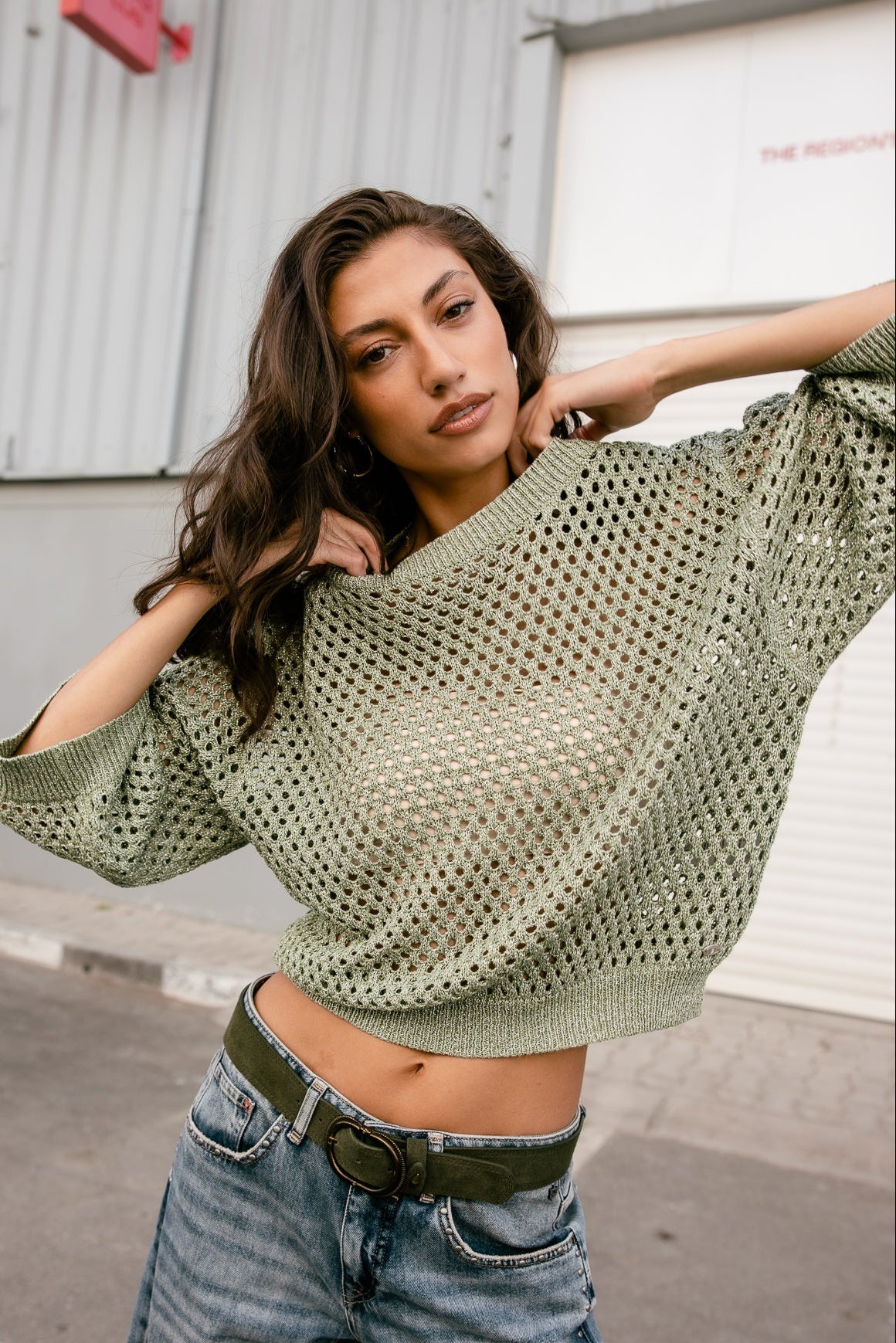 

Jersey de lurex calado Mujer Parossa Shiny hedge green | Freeman T. Porter