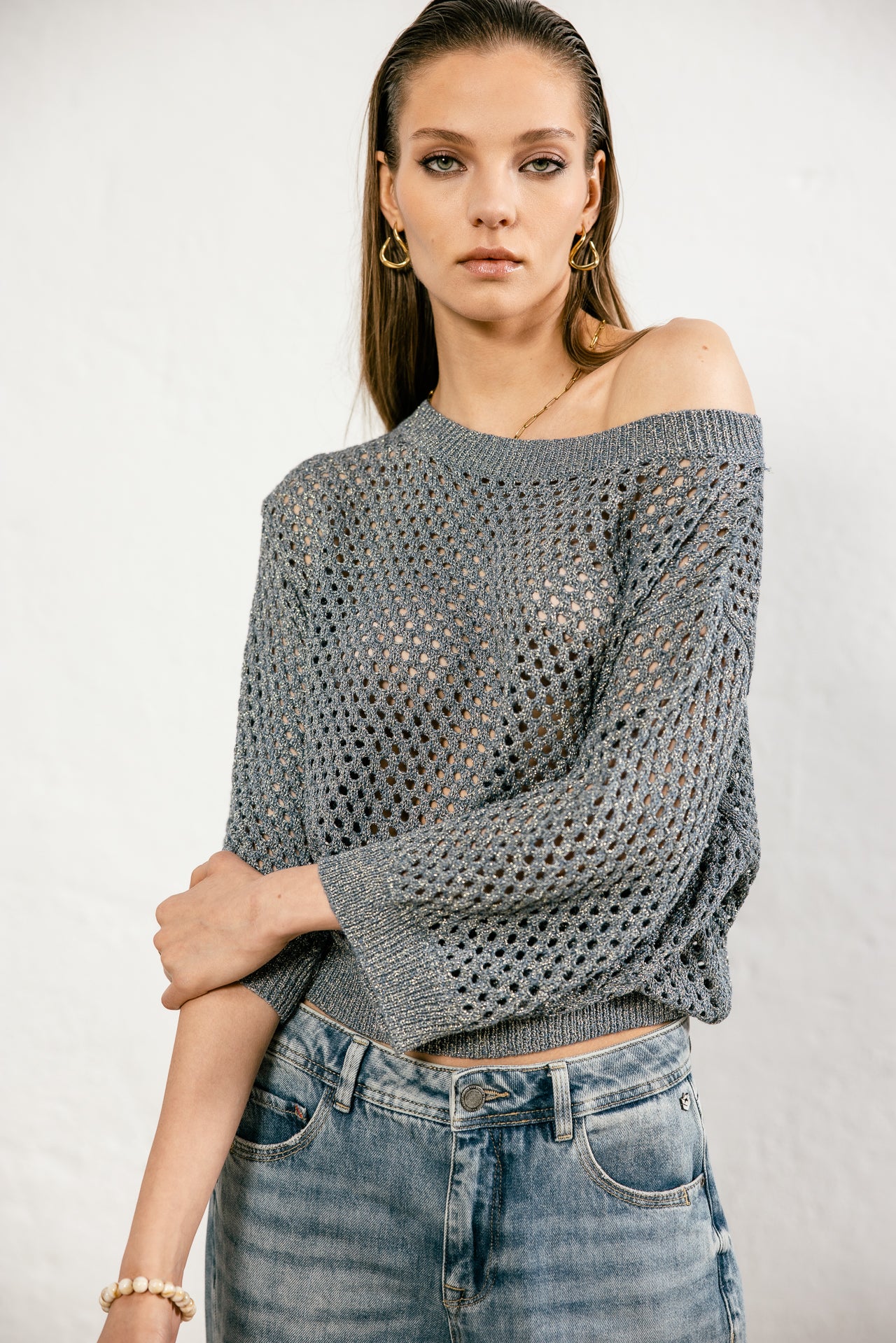 
              

Pull lurex ajouré Femme Parossa Shiny stellar | Freeman T. Porter
            