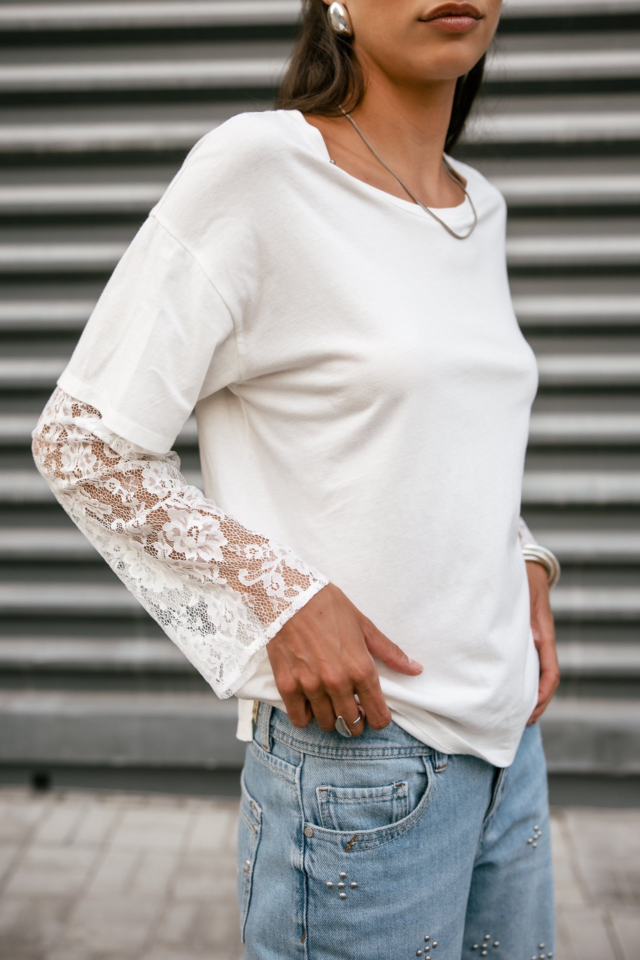 

T-shirt large manches en dentelle Femme Teza Summer Lace white | Freeman T. Porter