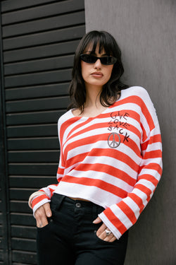 

Pull à rayures et broderies Femme Pramy Stripes cayenne | Freeman T. Porter