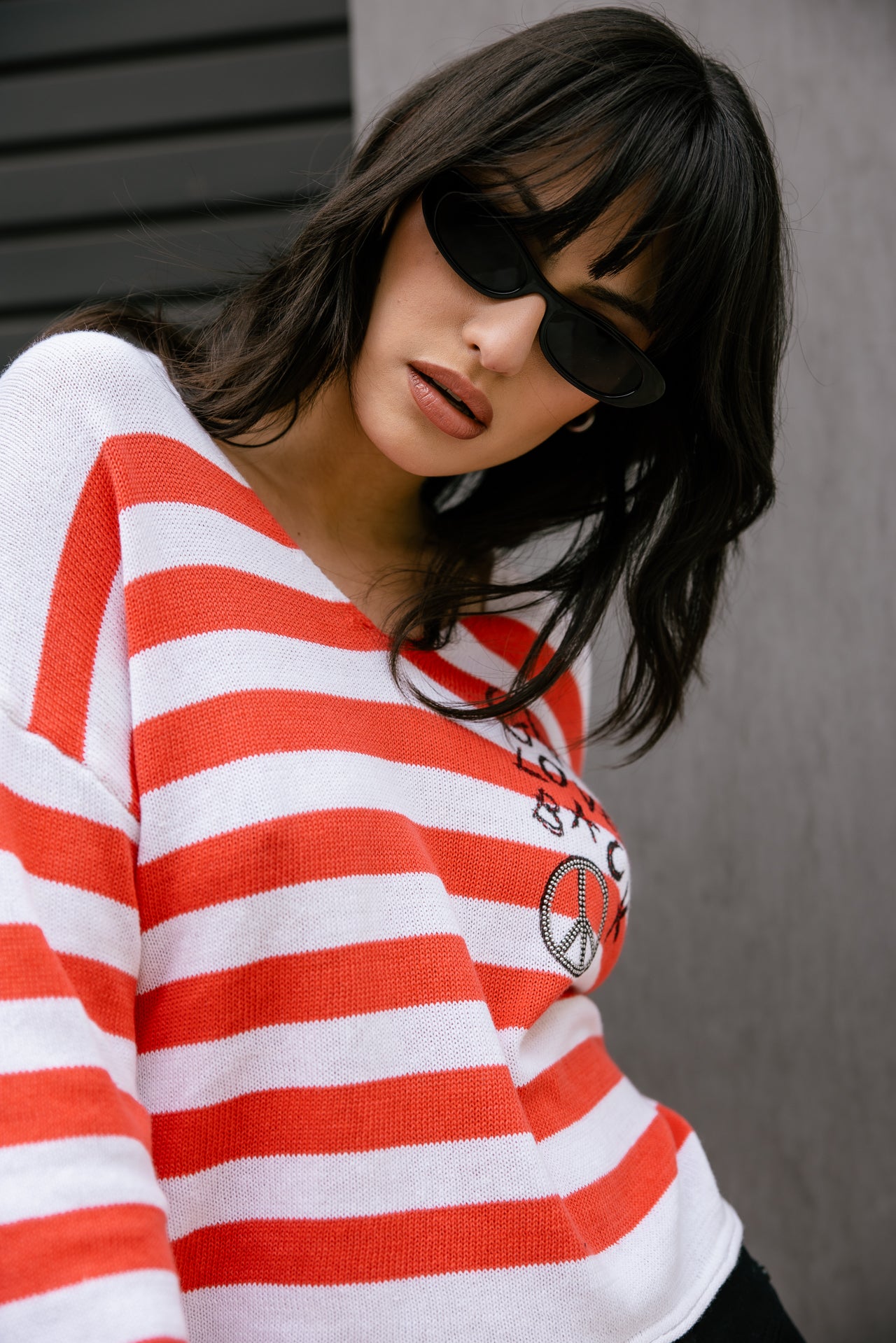 

Pull à rayures et broderies Femme Pramy Stripes cayenne | Freeman T. Porter