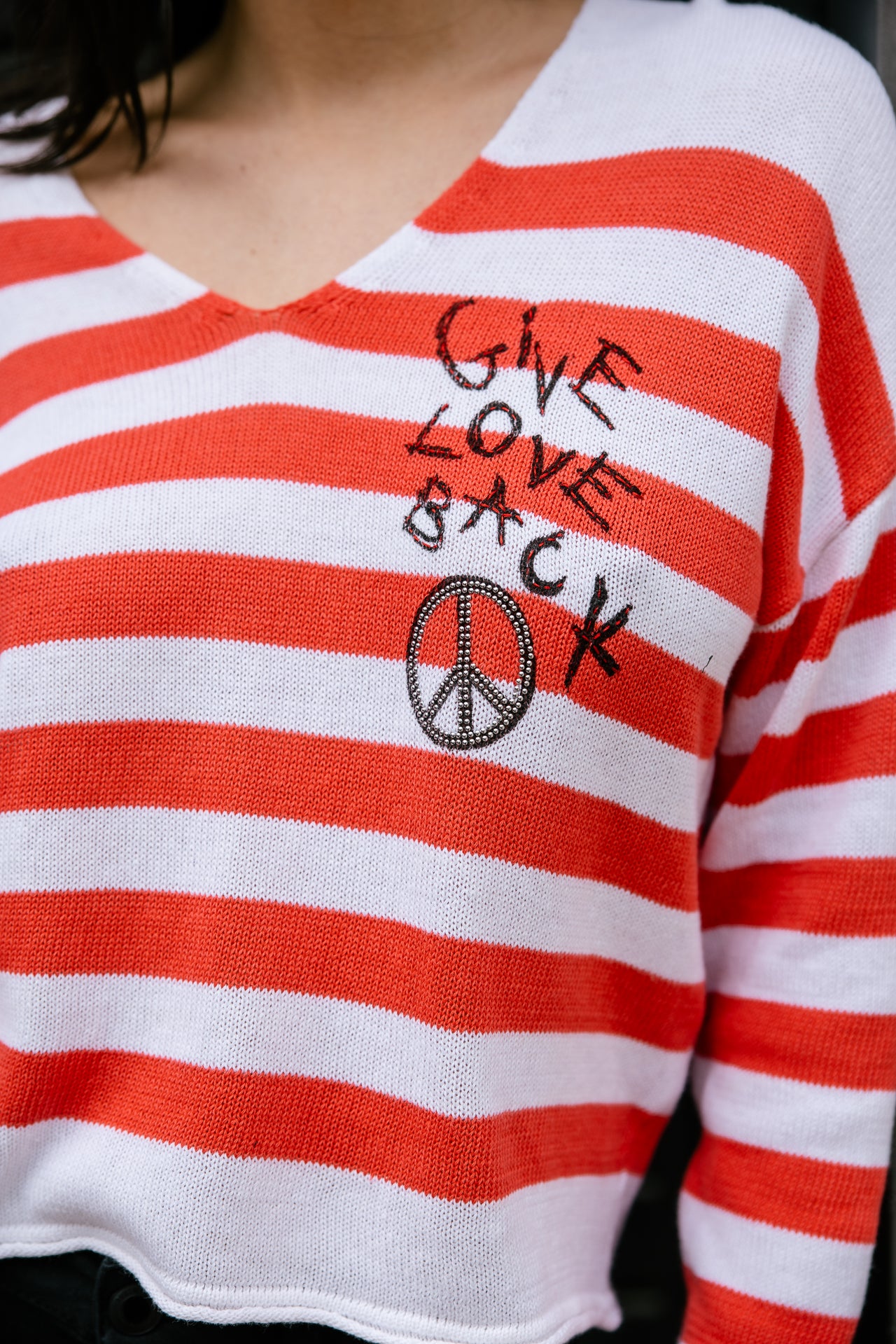 

Pull à rayures et broderies Femme Pramy Stripes cayenne | Freeman T. Porter