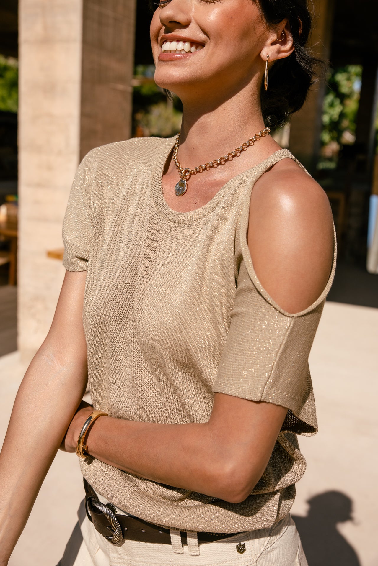 
              

Lurex-Pullover mit freier Schulter Damen Paress Lurex lark | Freeman T. Porter
            