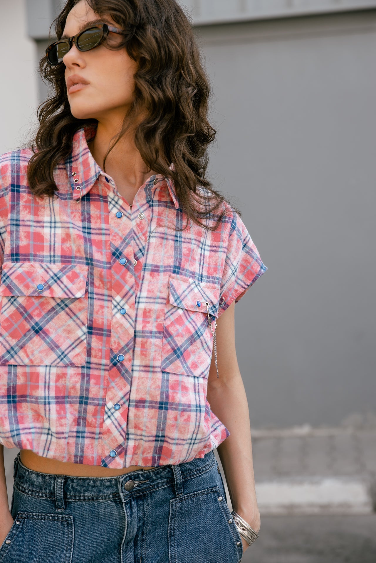 

Chemise large bas élastiqué Femme Chilly Bleached Checks sangria sunset | Freeman T. Porter