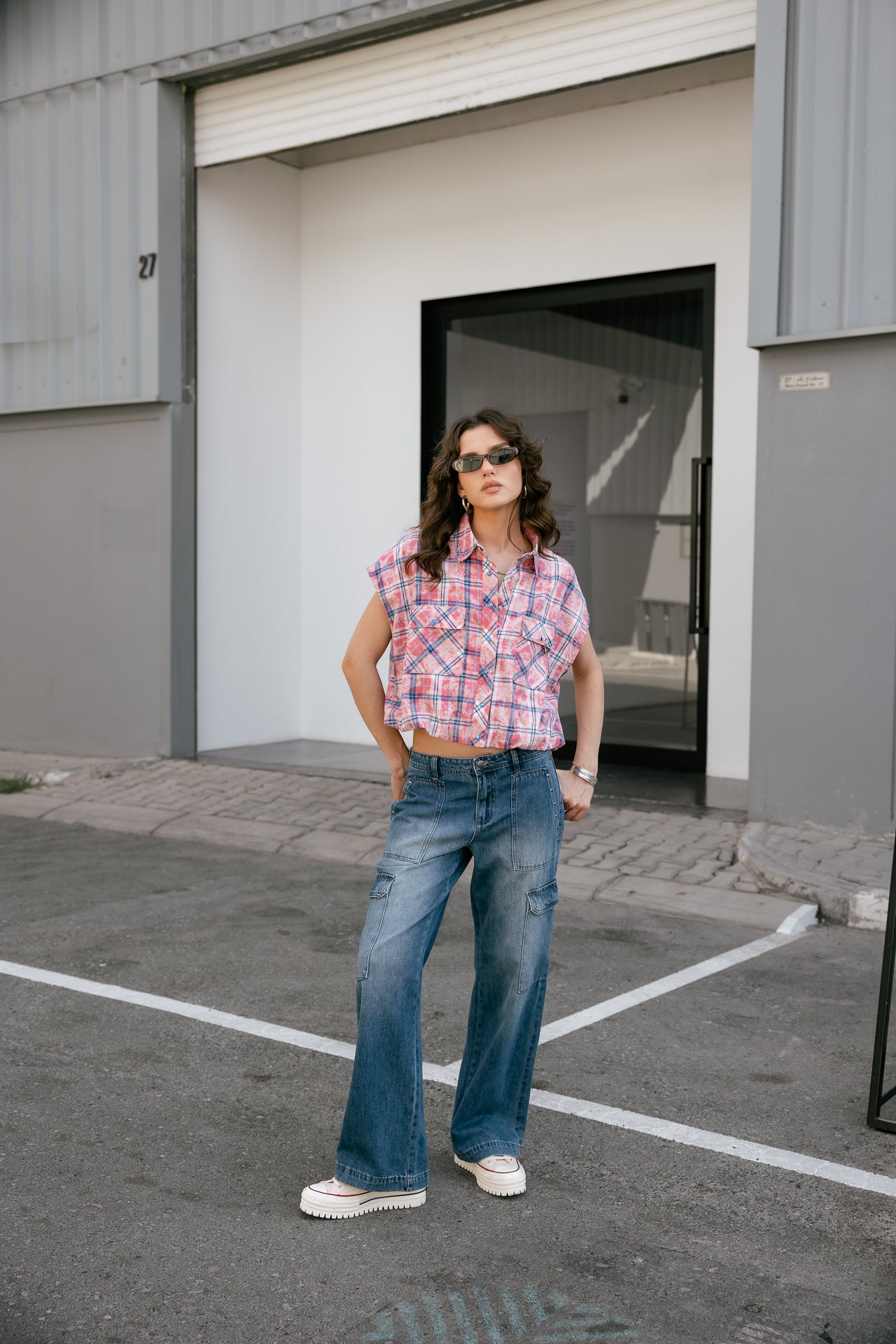 

Chemise large bas élastiqué Femme Chilly Bleached Checks sangria sunset | Freeman T. Porter