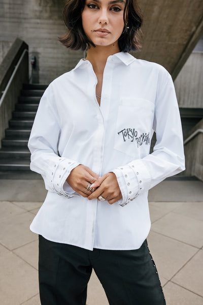 SHE Tokyo☆シャツTory white Multi-detail shirt Cheryne Tokyo Street, white | Freeman T. Porter
