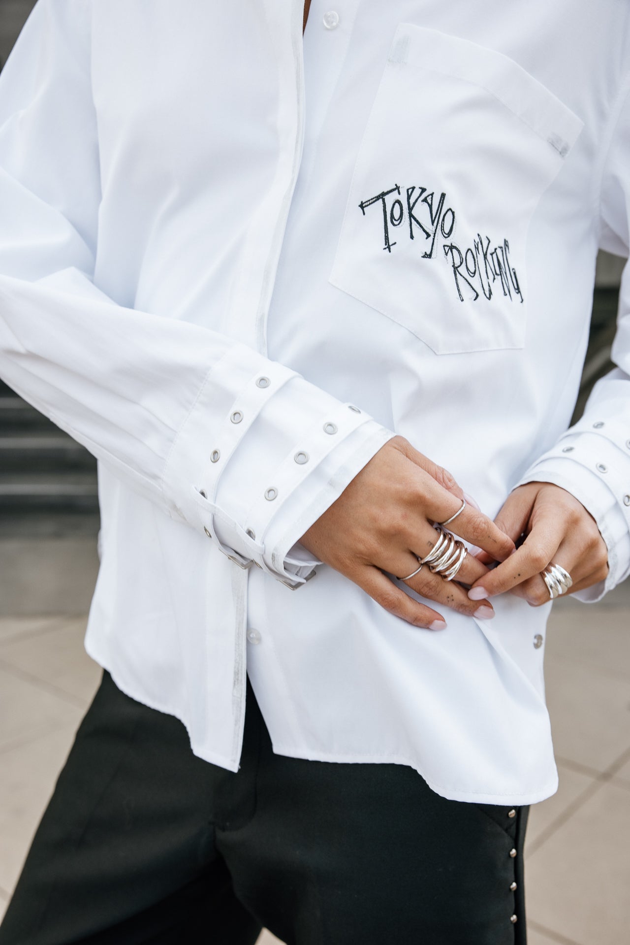 Multi-detail shirt Cheryne Tokyo Street, white | Freeman T. Porter