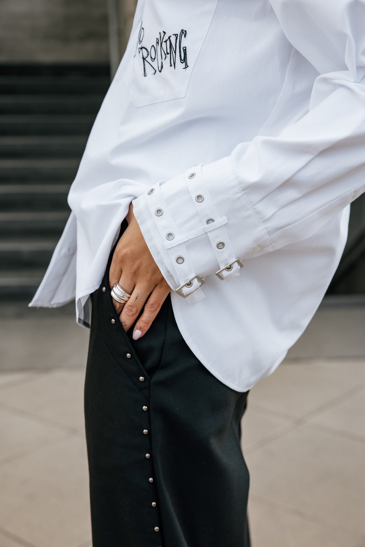 Multi-detail shirt Cheryne Tokyo Street, white | Freeman T. Porter