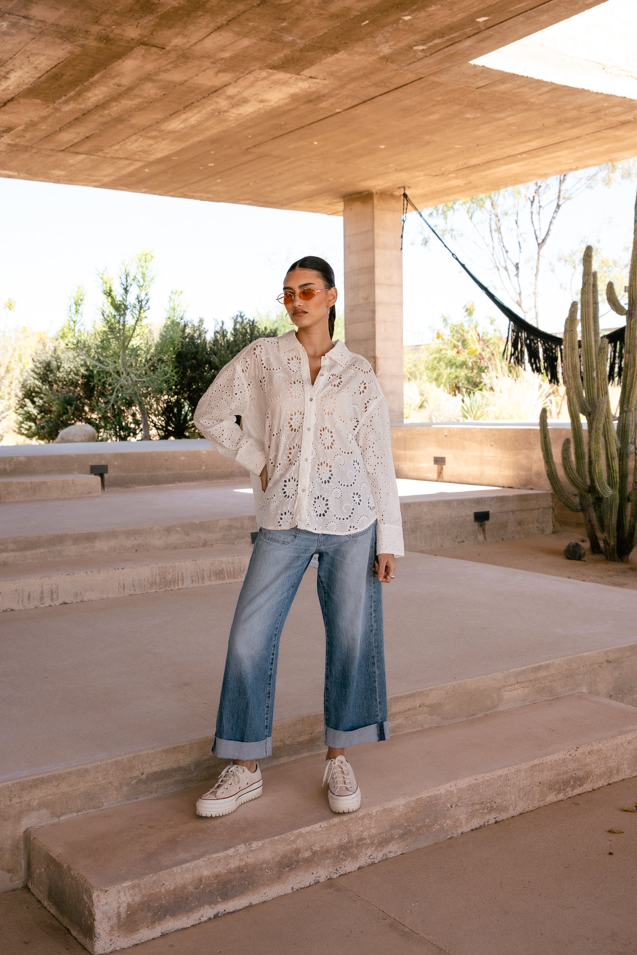 

Chemise large en broderie anglaise Femme Chola Embroidery white | Freeman T. Porter