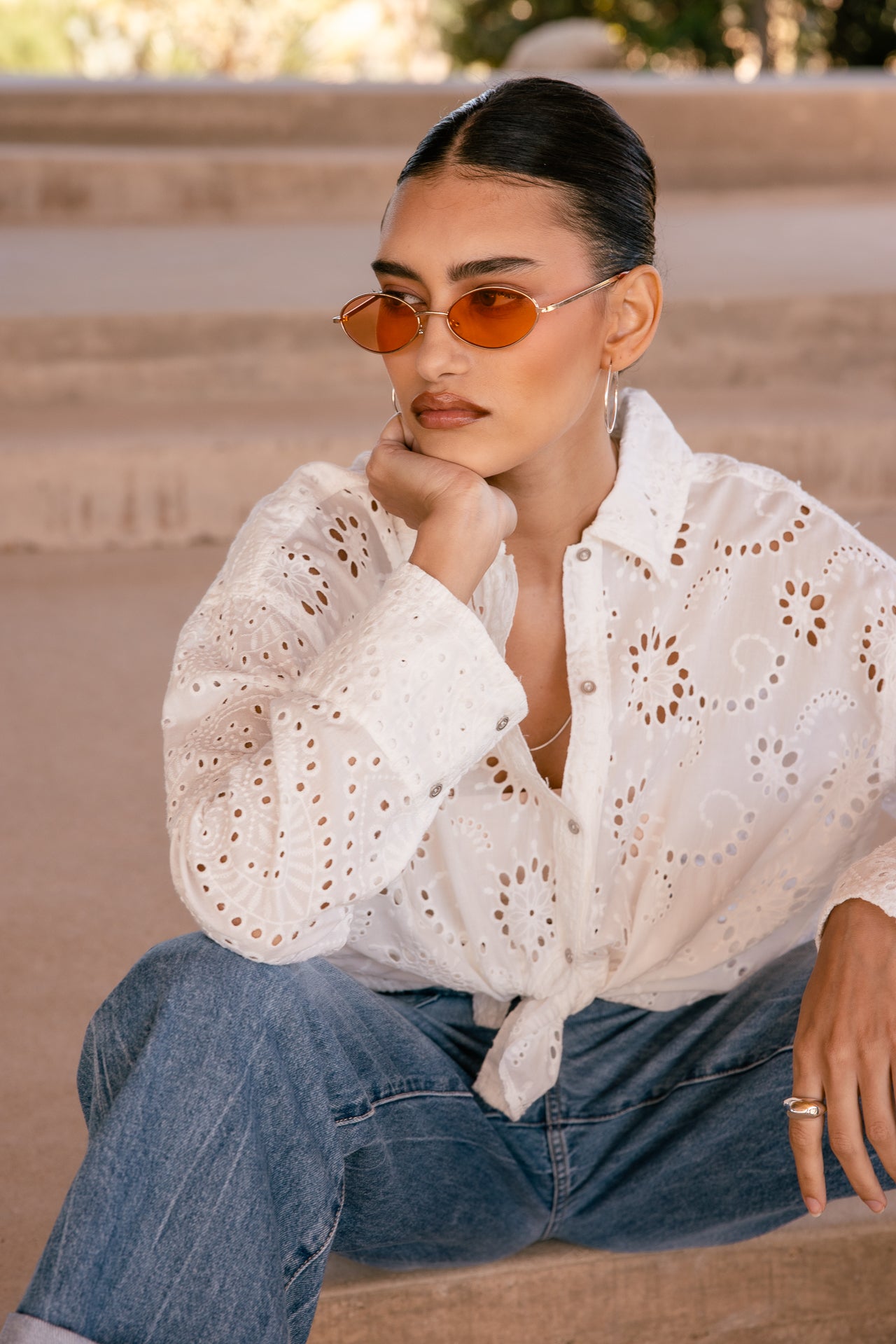 

Chemise large en broderie anglaise Femme Chola Embroidery white | Freeman T. Porter