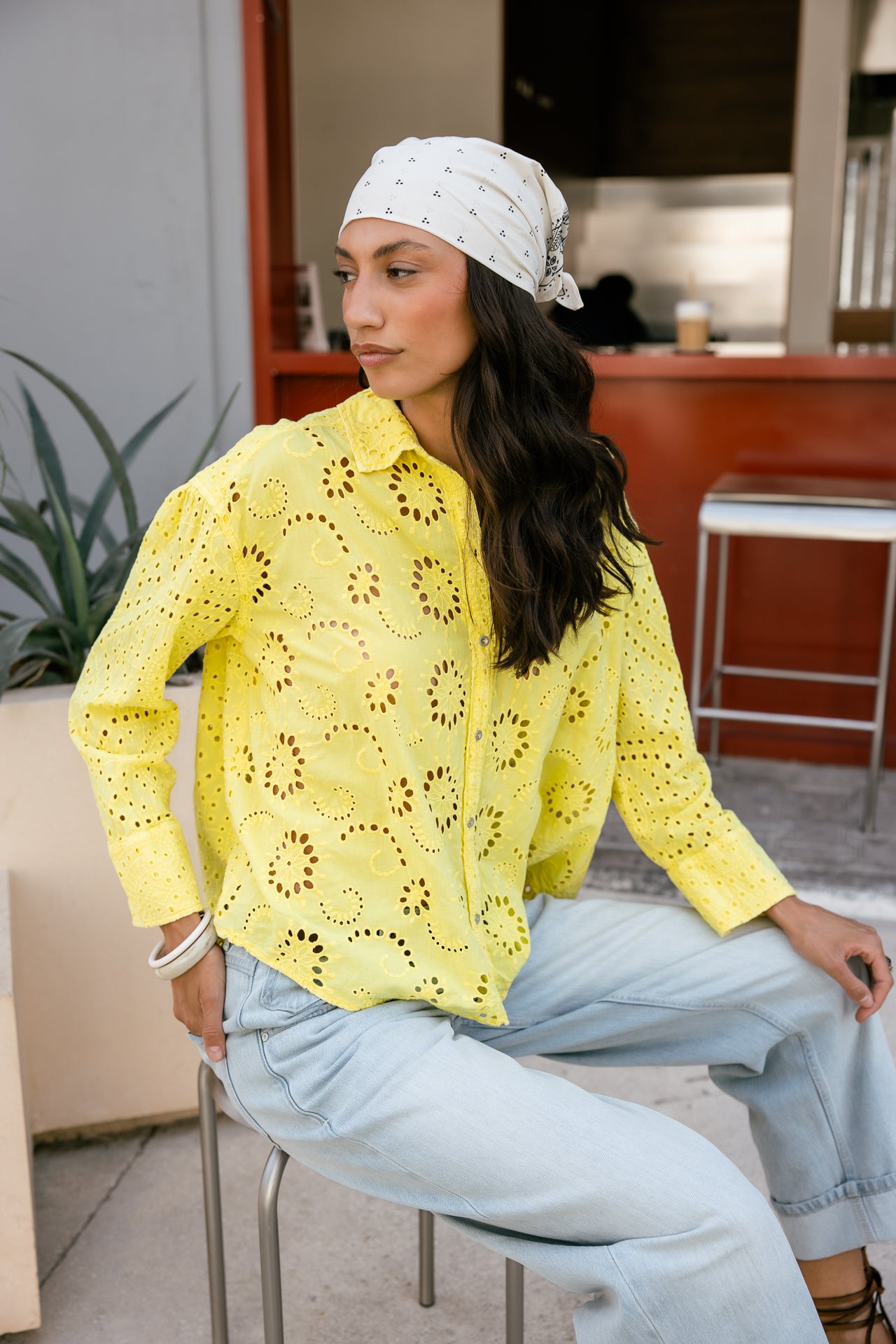 

Chemise large en broderie anglaise Femme Chola Embroidery yellow | Freeman T. Porter