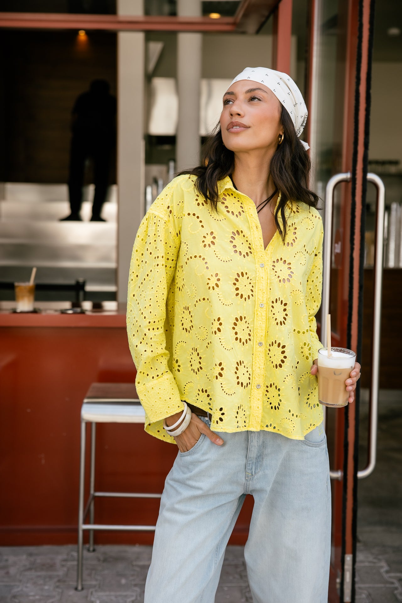 

Chemise large en broderie anglaise Femme Chola Embroidery yellow | Freeman T. Porter