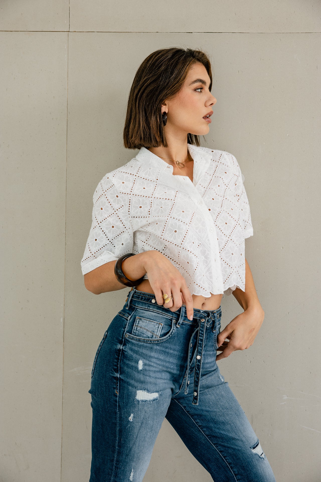 

Chemise large en broderie anglaise Femme Choko Beach Lace white | Freeman T. Porter