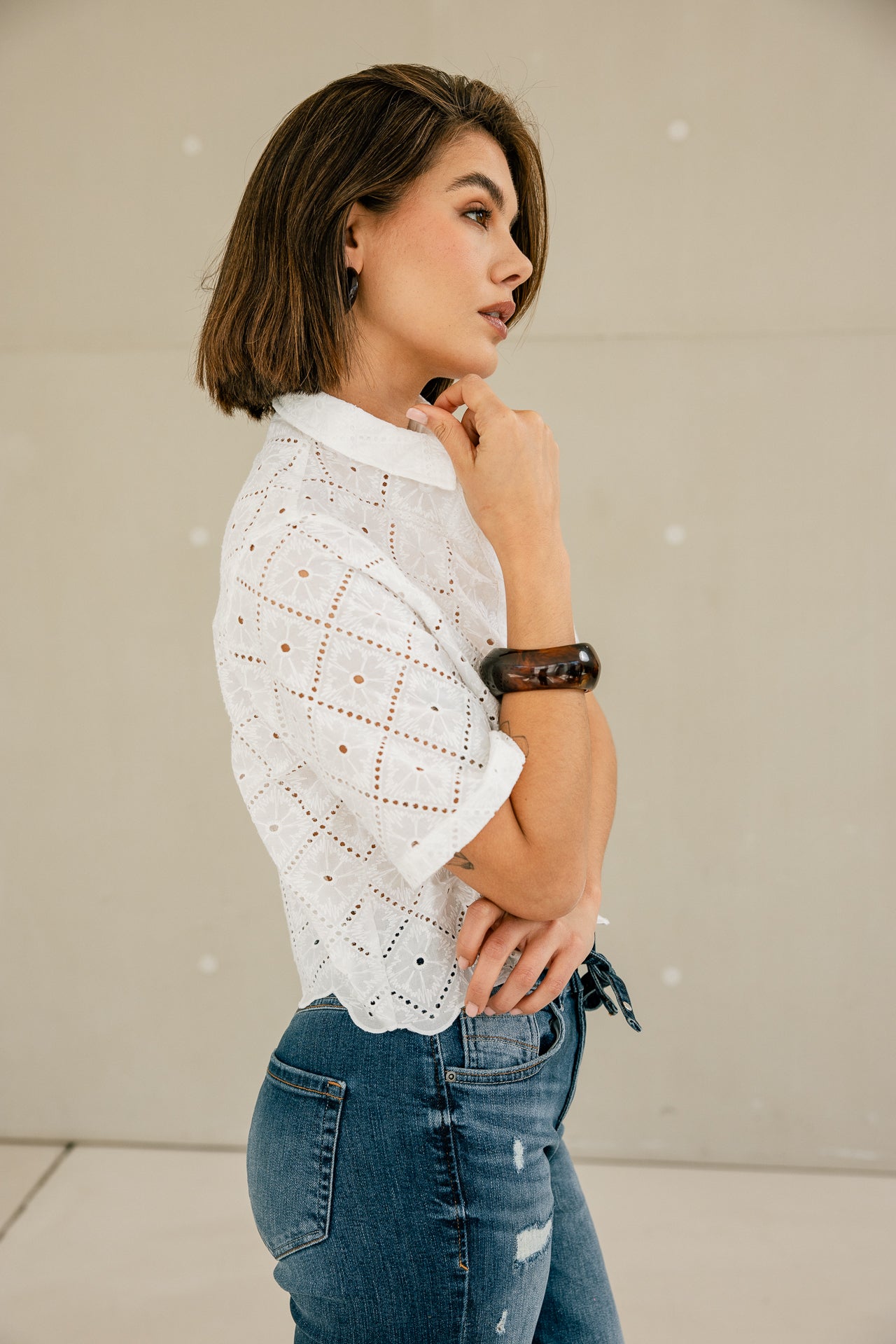 

Chemise large en broderie anglaise Femme Choko Beach Lace white | Freeman T. Porter