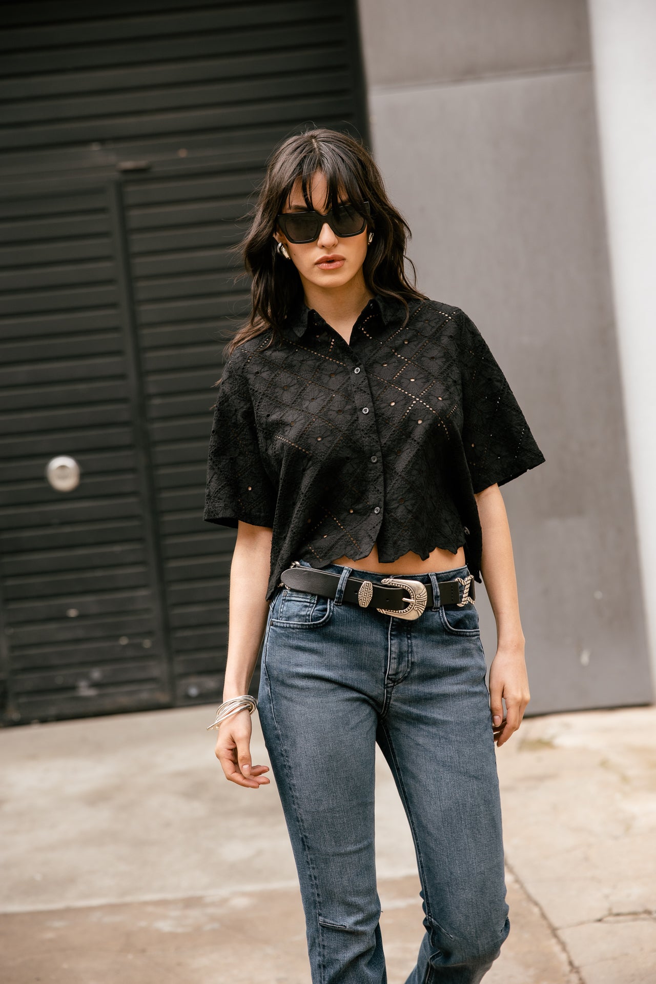 

Chemise large en broderie anglaise Femme Choko Beach Lace black | Freeman T. Porter