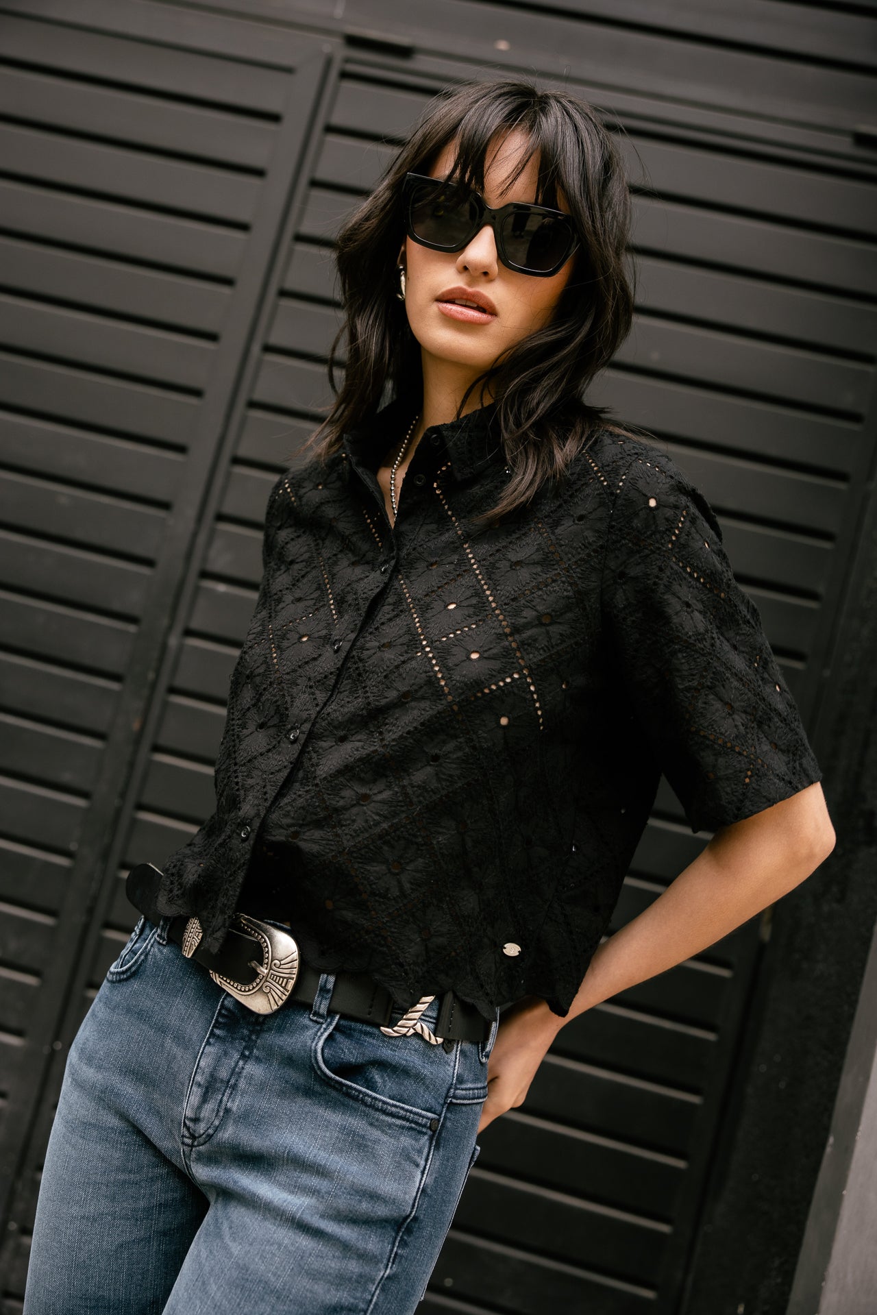 

Chemise large en broderie anglaise Femme Choko Beach Lace black | Freeman T. Porter