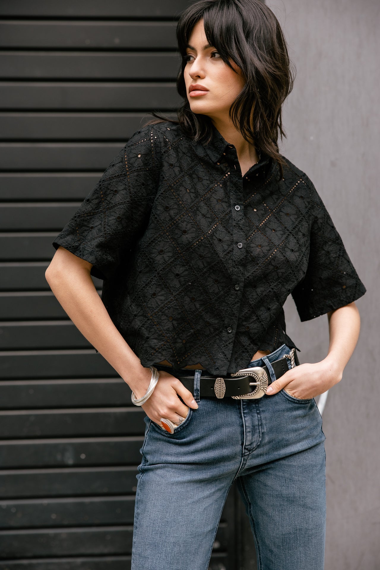 

Chemise large en broderie anglaise Femme Choko Beach Lace black | Freeman T. Porter