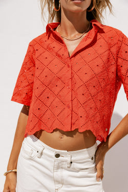 

Chemise large en broderie anglaise Femme Choko Beach Lace orange peel | Freeman T. Porter