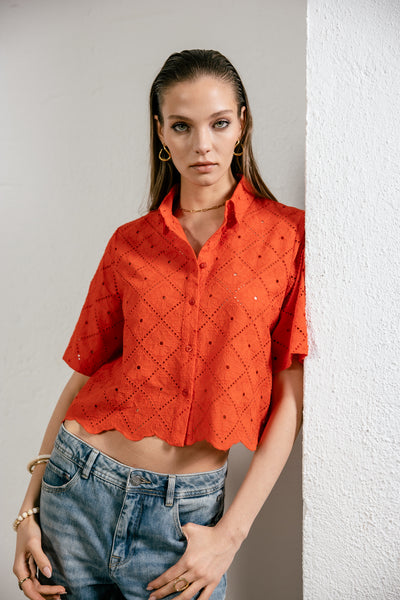 Burnt Orange Brûlé Chemise Oversize Texturée À Poignets Profonds | FR
