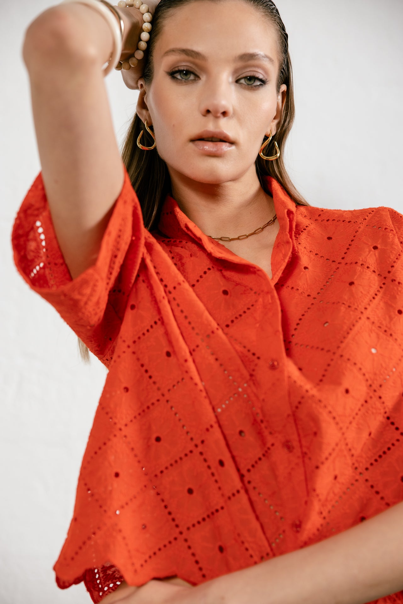 
              

Weites Hemd aus englischer Stickerei Damen Choko Beach Lace orange peel | Freeman T. Porter
            