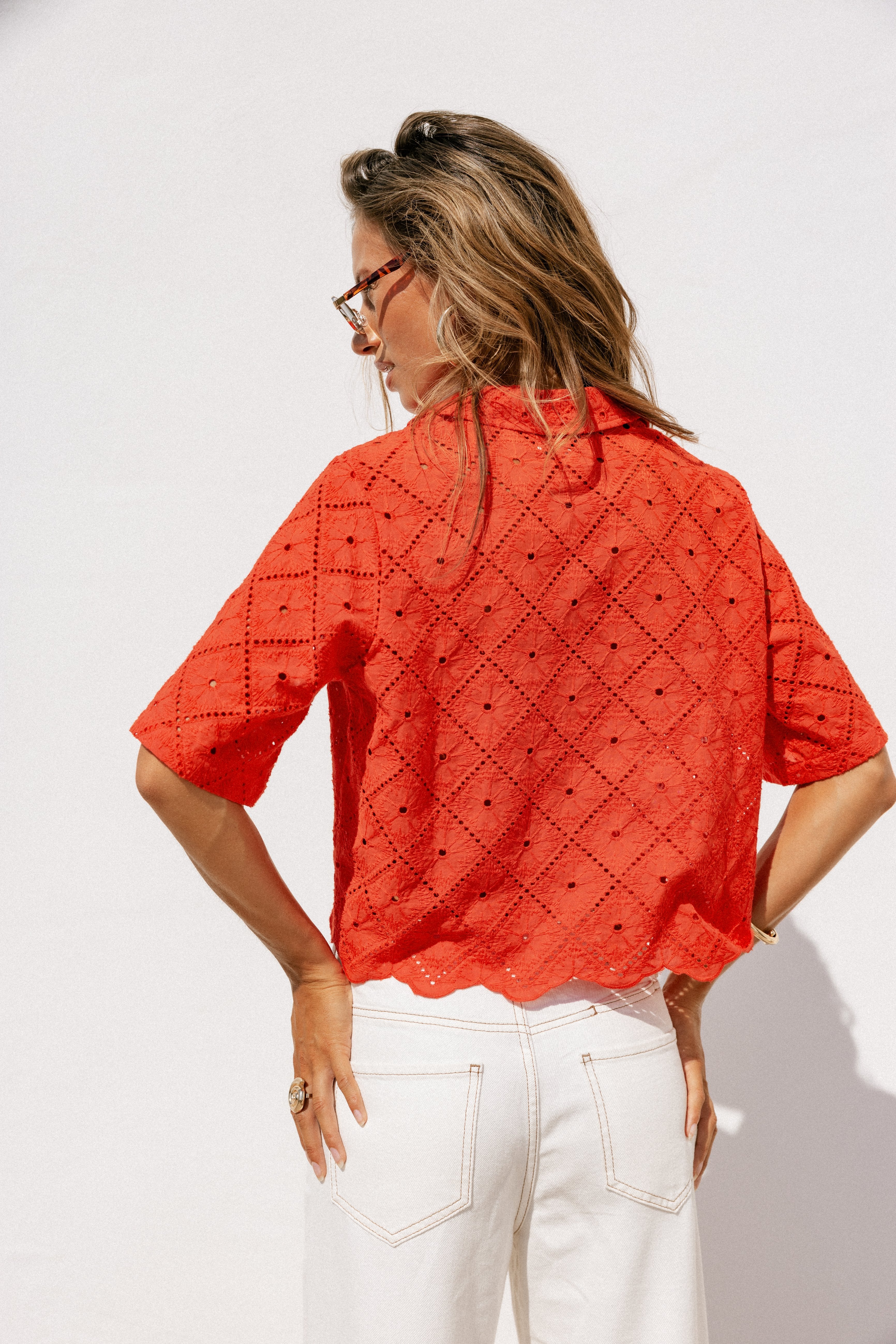 

Weites Hemd aus Broderie Anglaise Damen Choko Beach Lace orange peel | Freeman T. Porter