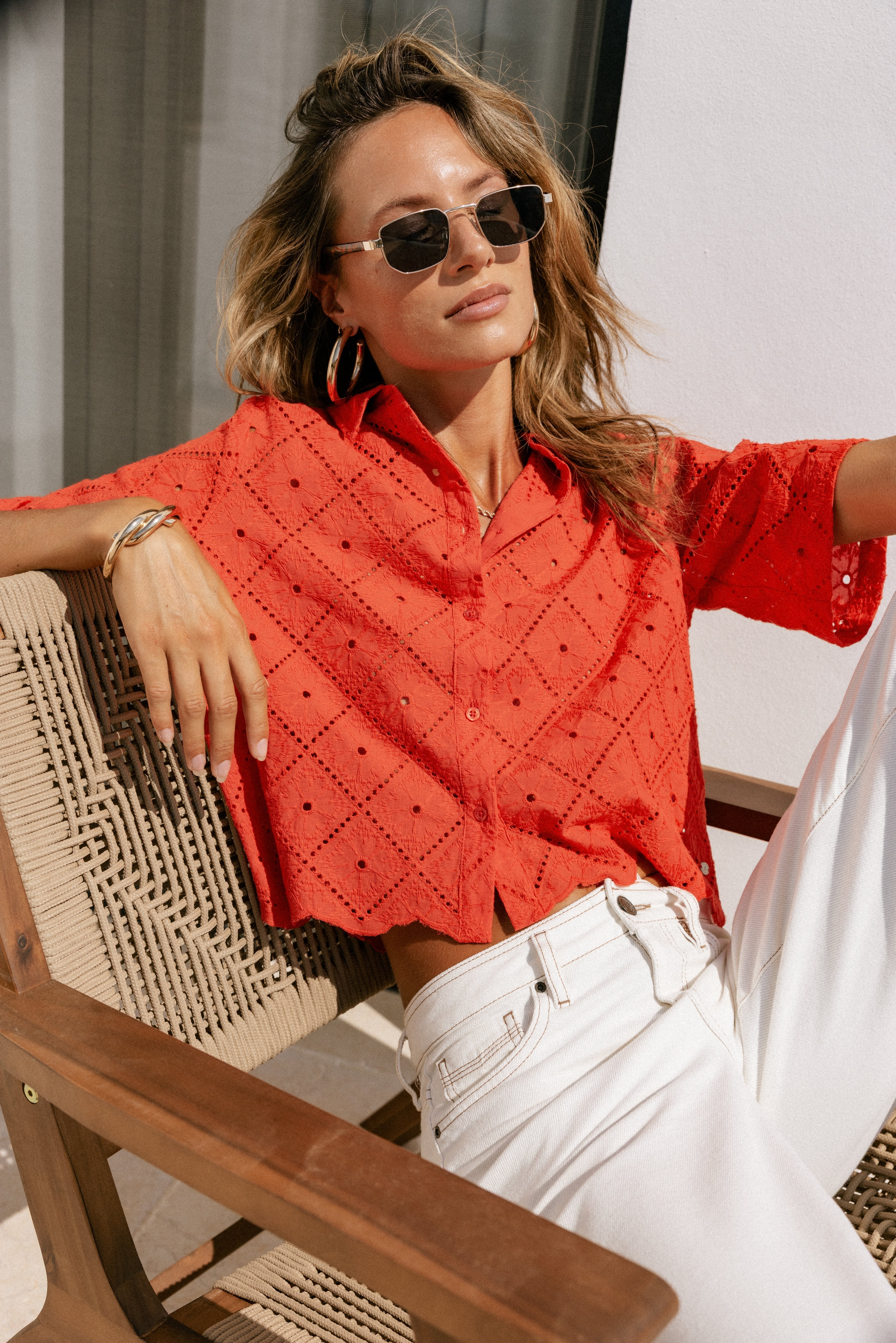 

Weites Hemd aus Broderie Anglaise Damen Choko Beach Lace orange peel | Freeman T. Porter