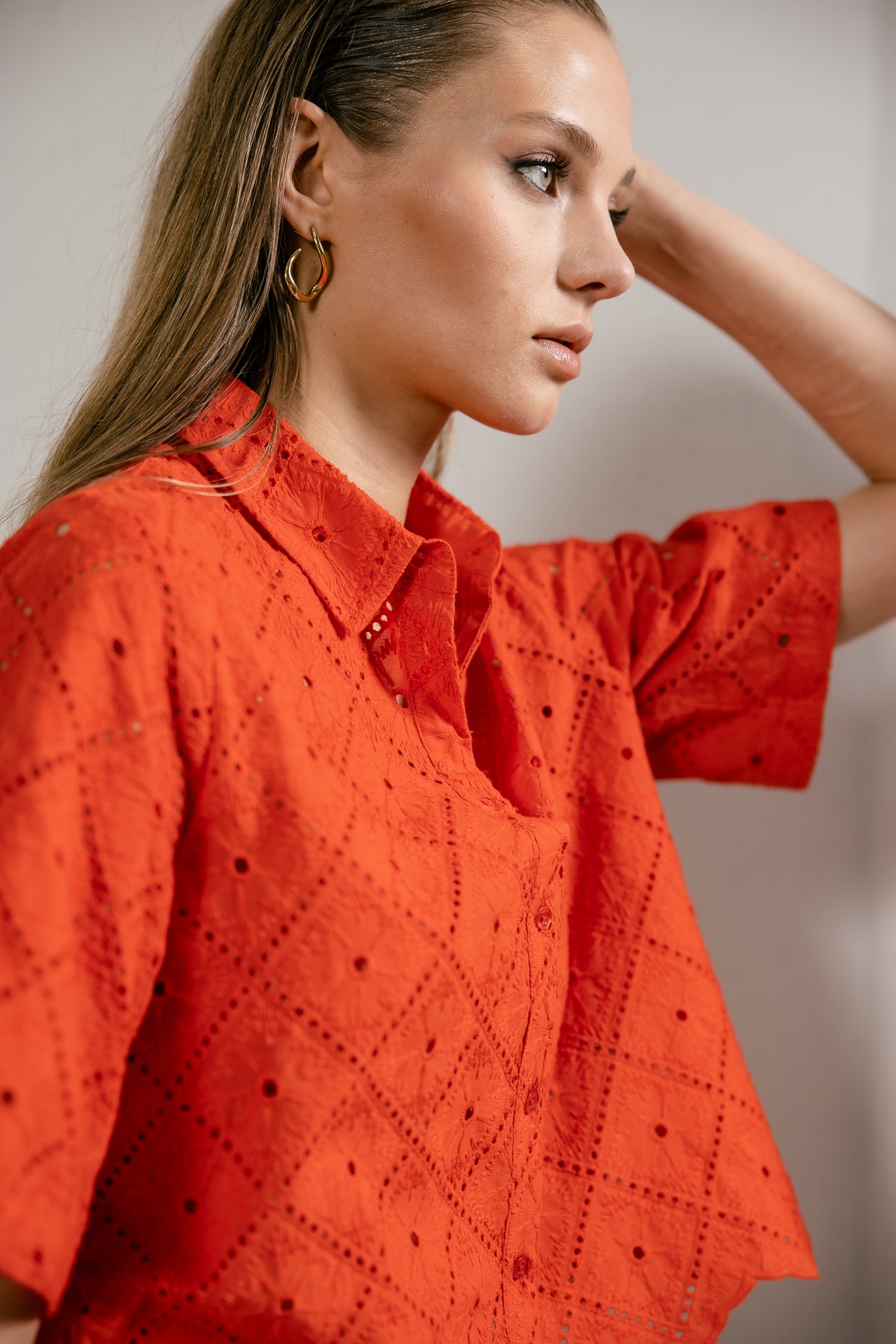 

Weites Hemd aus englischer Stickerei Damen Choko Beach Lace orange peel | Freeman T. Porter