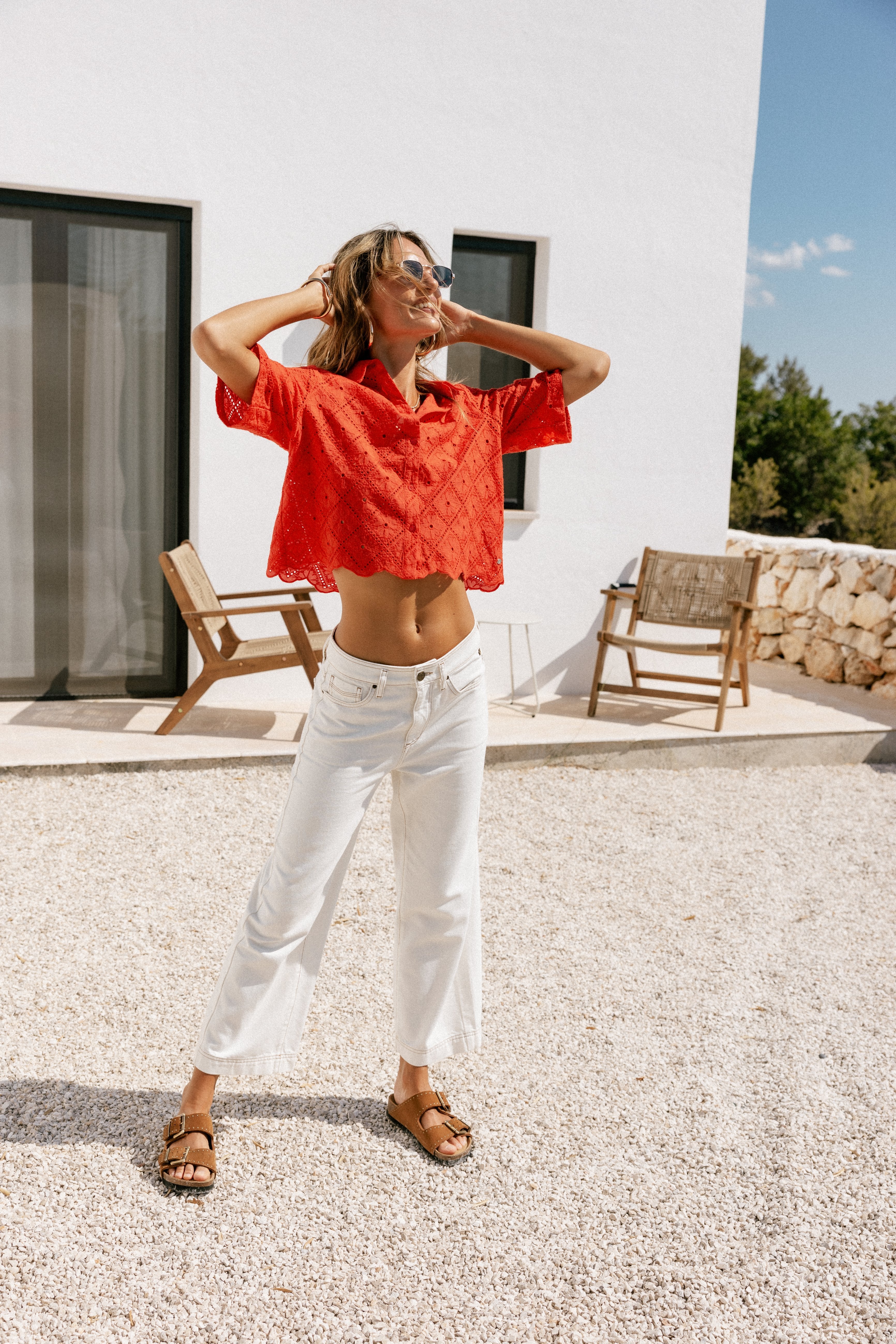

Weites Hemd aus Broderie Anglaise Damen Choko Beach Lace orange peel | Freeman T. Porter