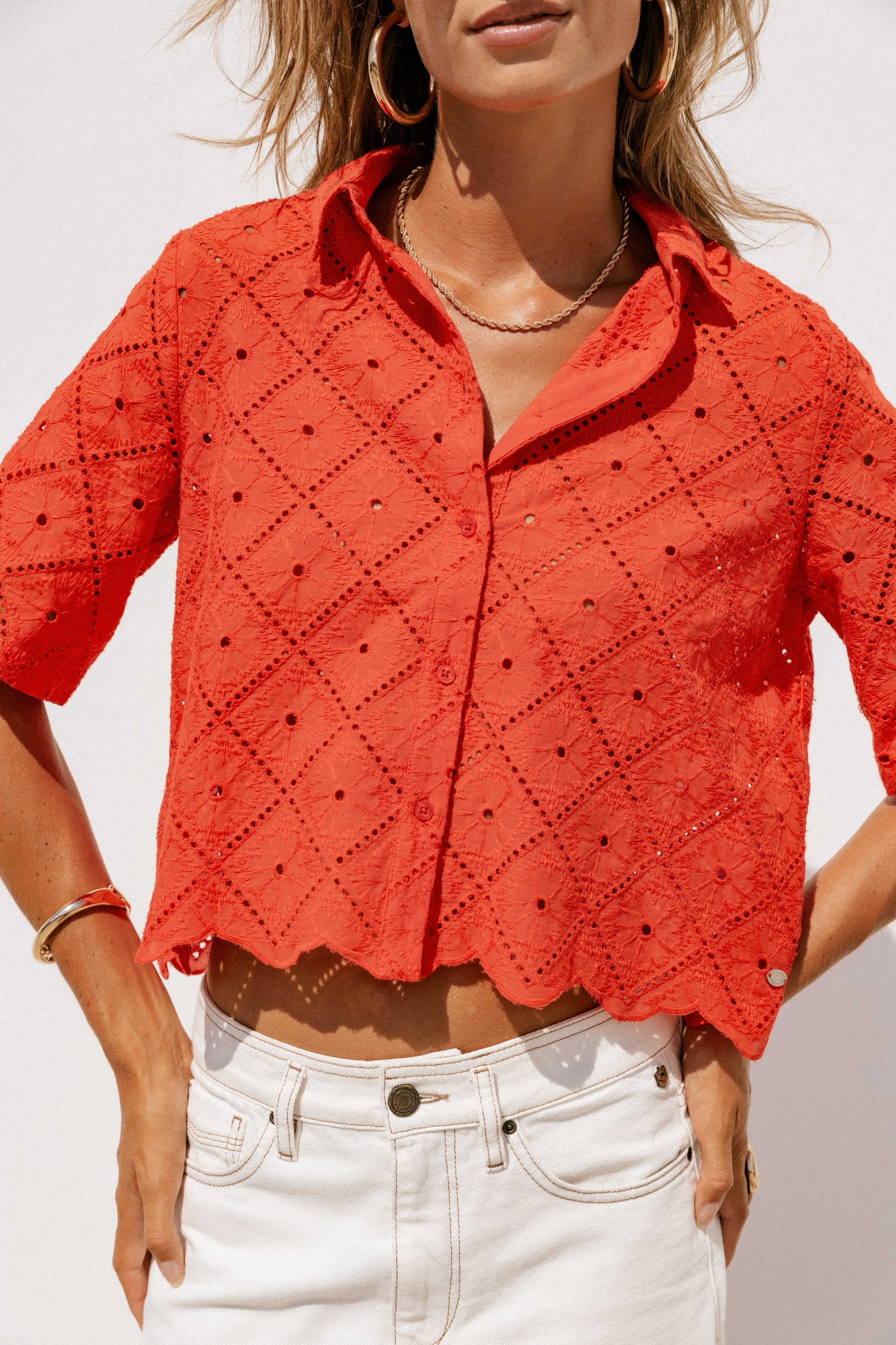 

Weites Hemd aus Broderie Anglaise Damen Choko Beach Lace orange peel | Freeman T. Porter