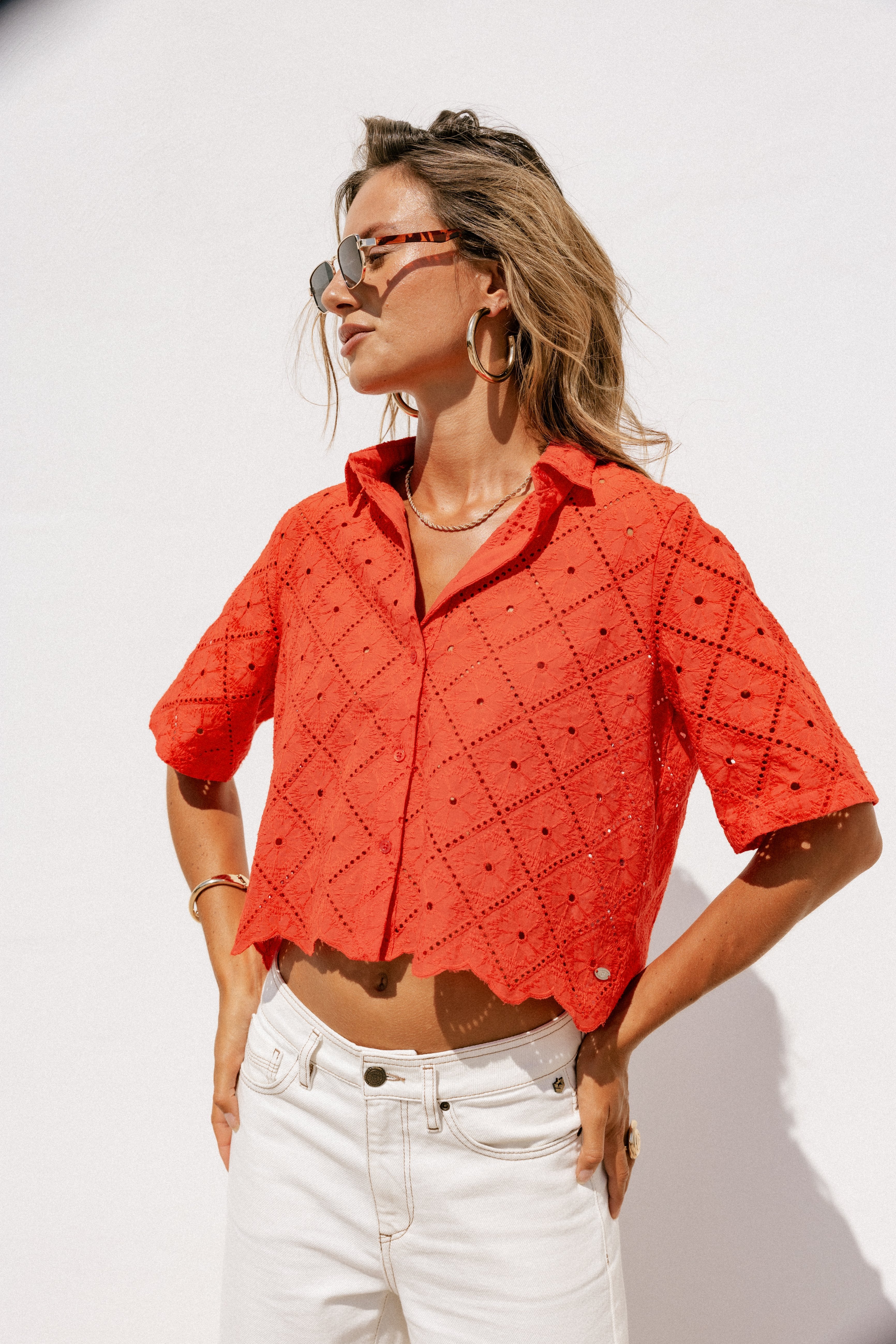 

Weites Hemd aus Broderie Anglaise Damen Choko Beach Lace orange peel | Freeman T. Porter