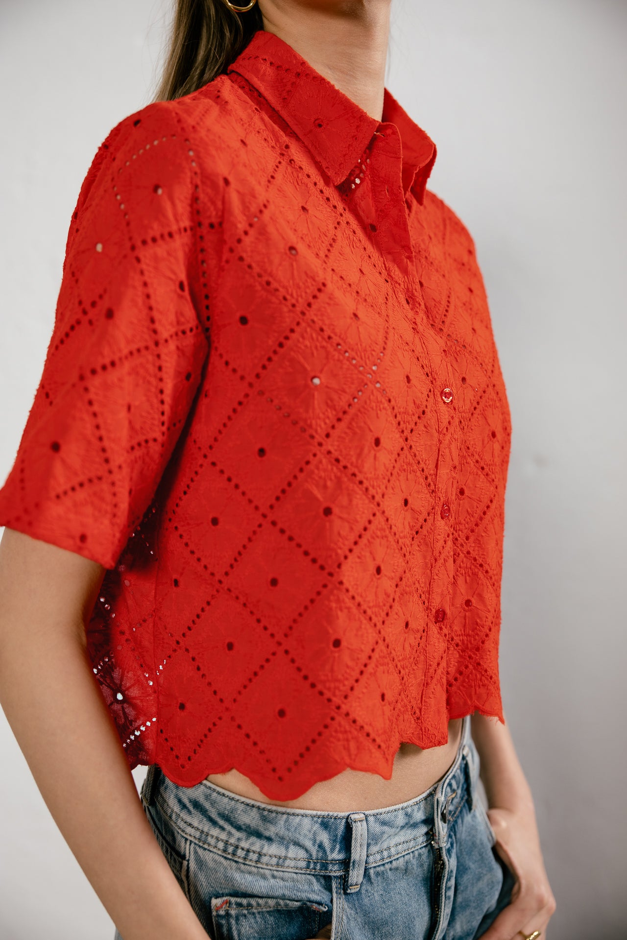 

Chemise large en broderie anglaise Femme Choko Beach Lace orange peel | Freeman T. Porter