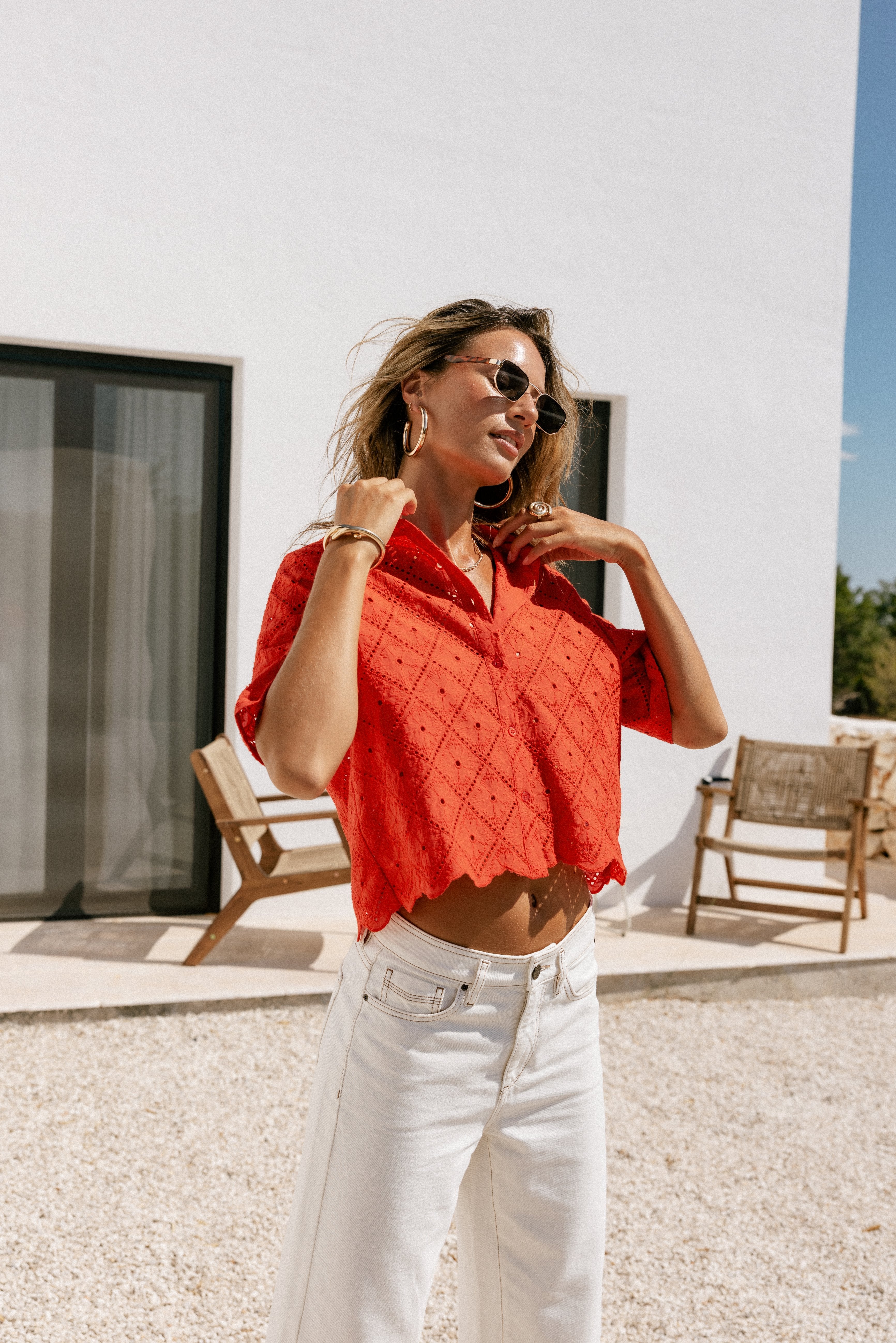 

Weites Hemd aus Broderie Anglaise Damen Choko Beach Lace orange peel | Freeman T. Porter