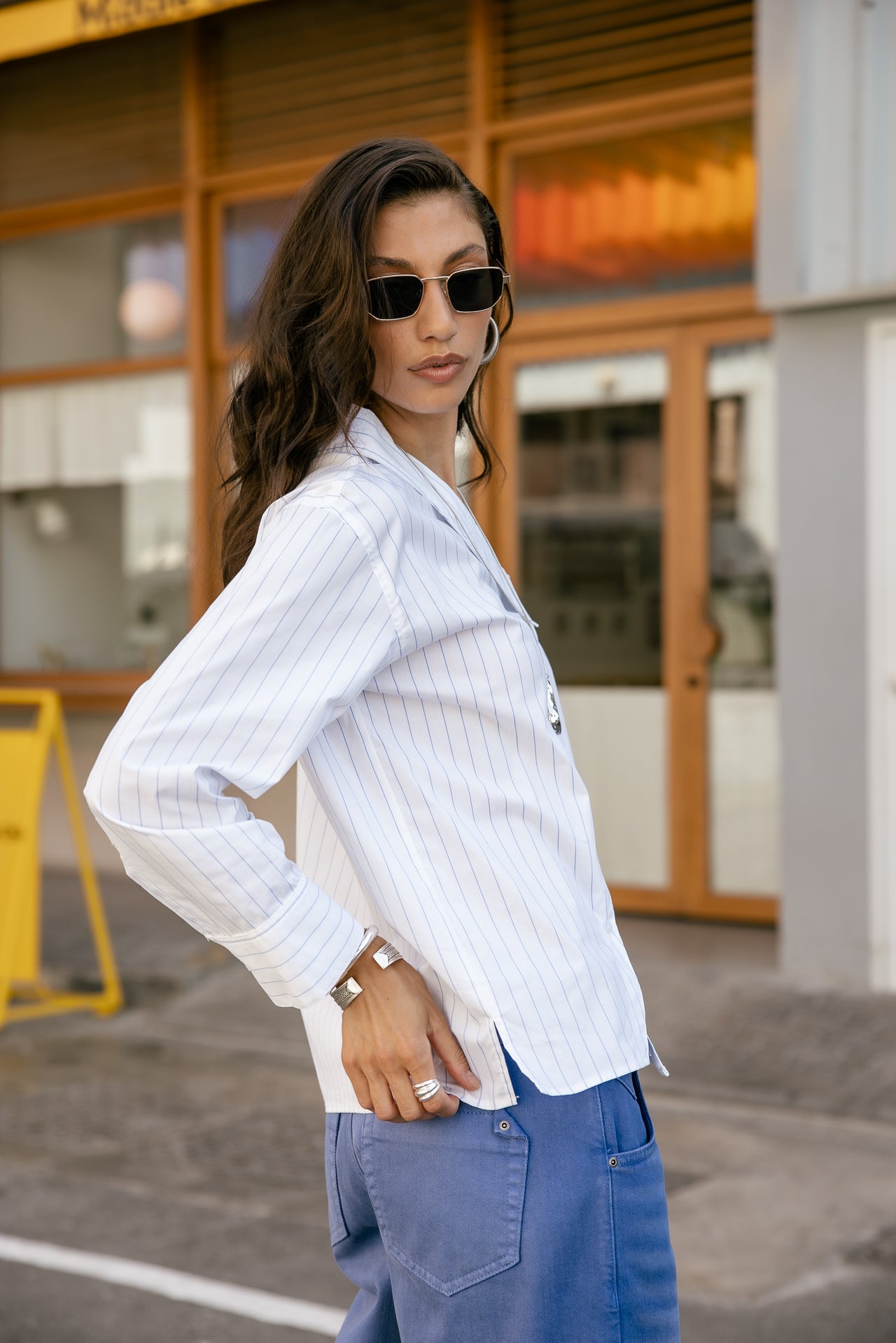 

Chemise à col asymétrique Femme Hazel Stripe white | Freeman T. Porter