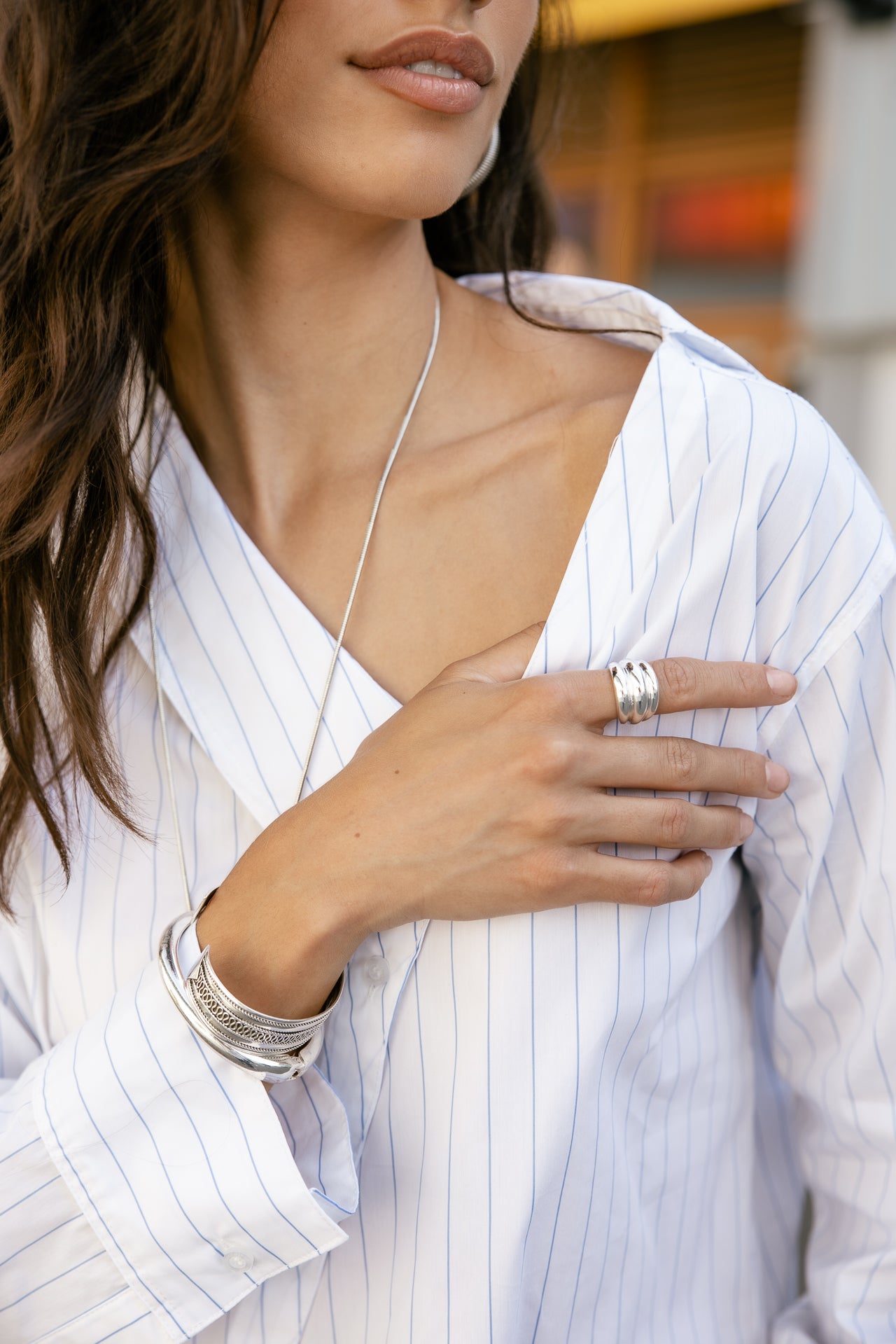 

Chemise à col asymétrique Femme Hazel Stripe white | Freeman T. Porter